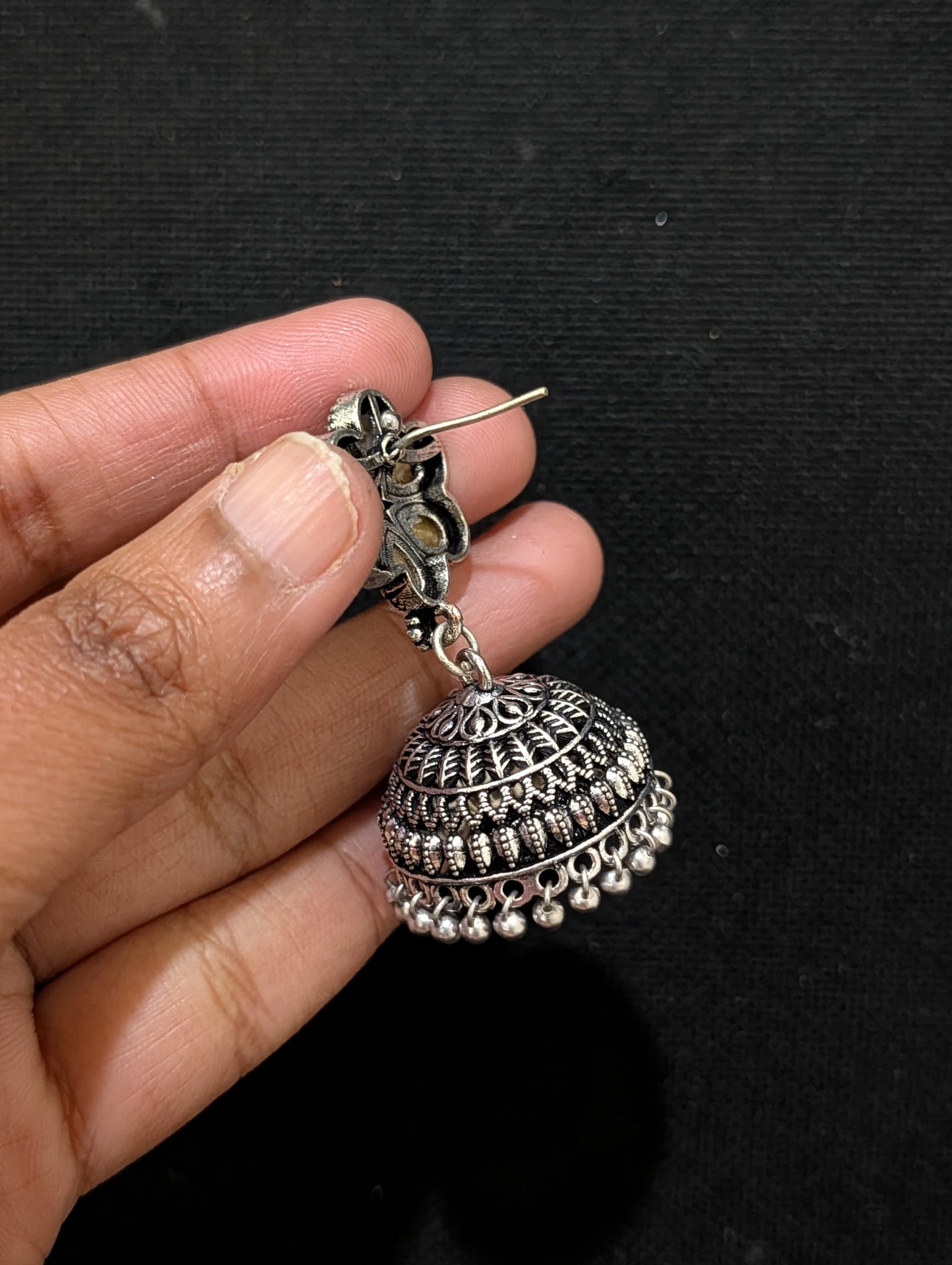 Oxidized Silver Polki Jhumka Earrings - Simpliful