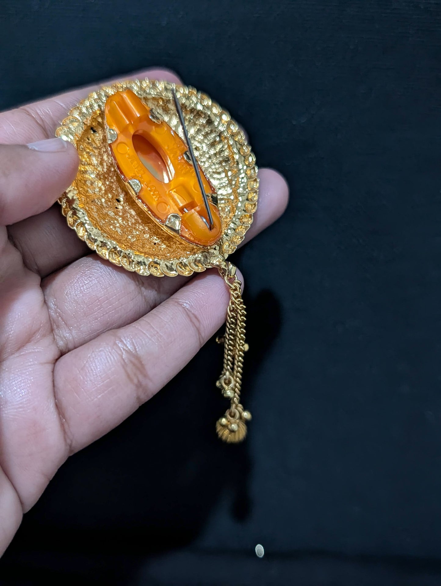 Round design Light gold plated Saree Brooch - Simpliful