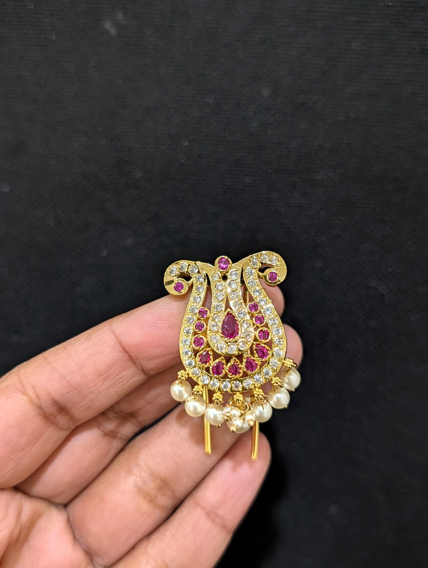 Micro Gold plated CZ Clip on Hair Brooch - Simpliful