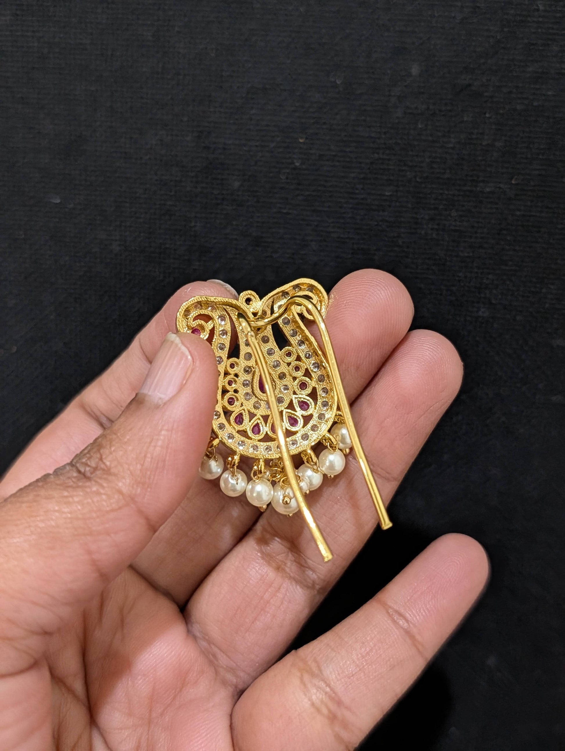 Micro Gold plated CZ Clip on Hair Brooch - Simpliful