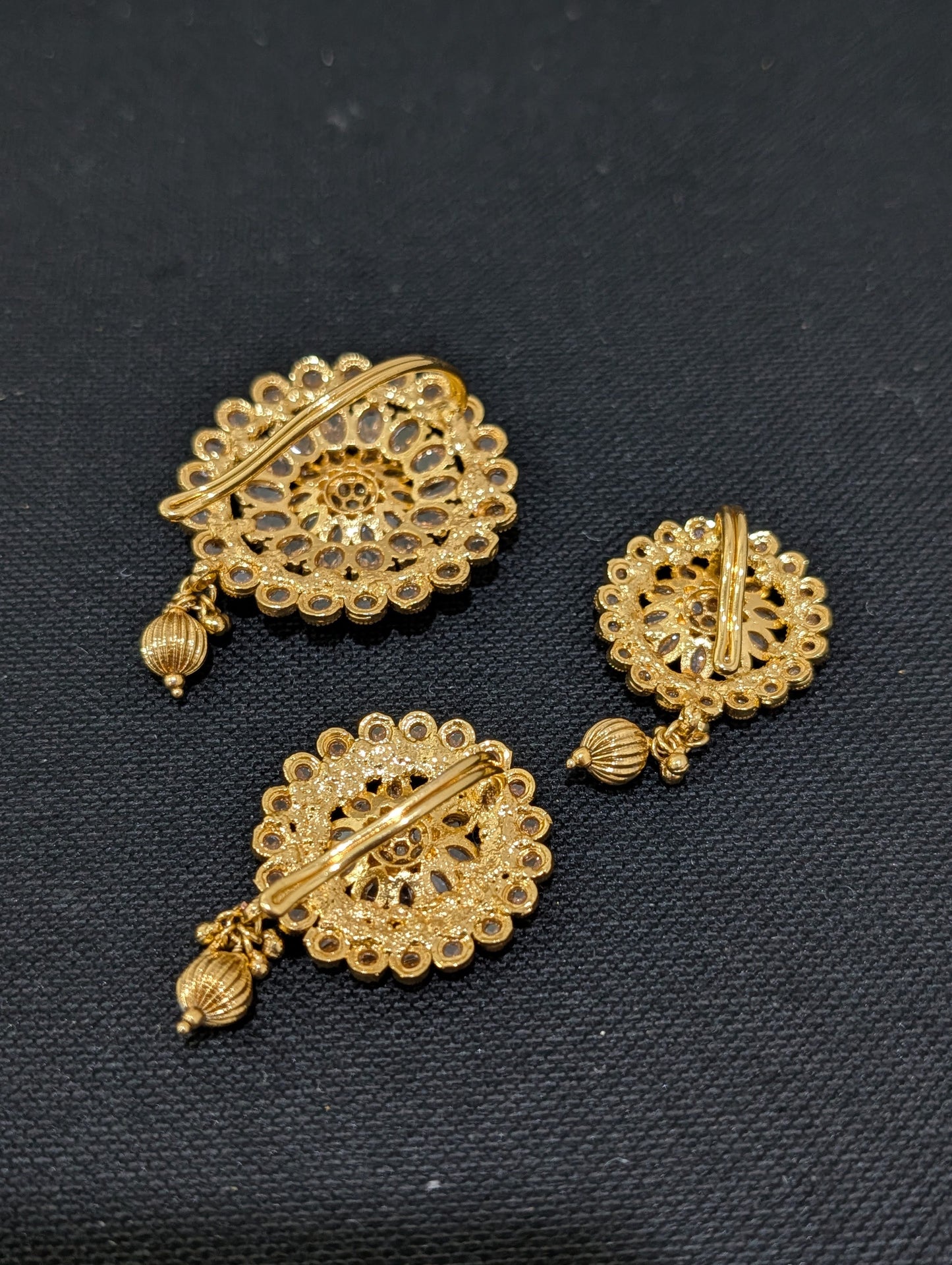 Light Gold plated Polki Round Clip on Hair Brooch - 3 piece set - Simpliful