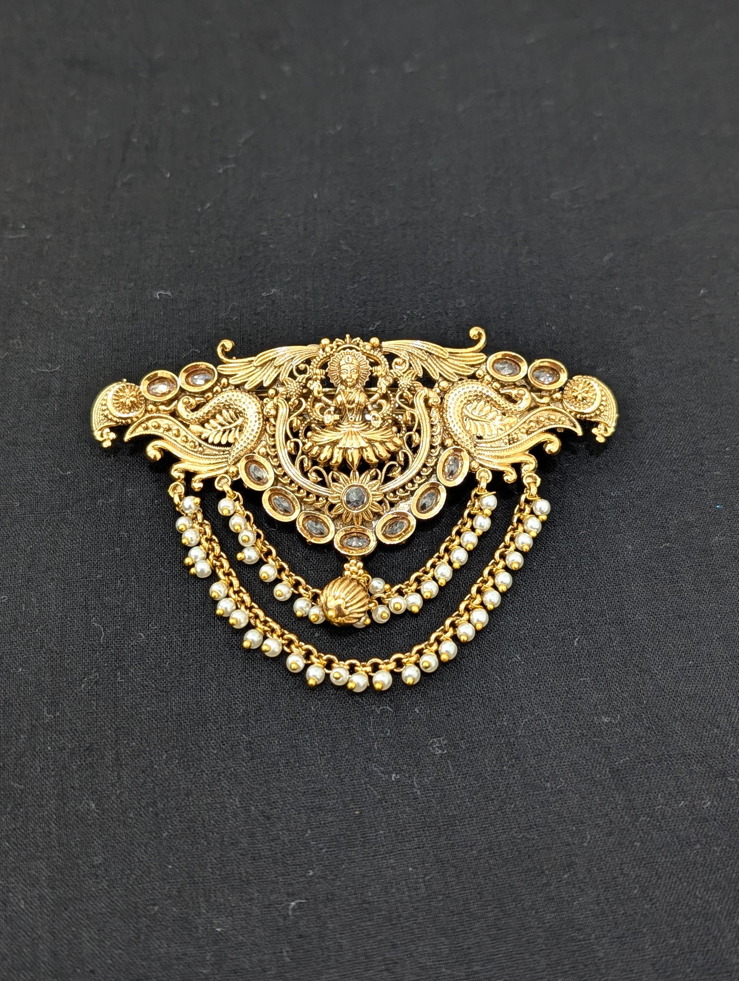 Lakshmi ji design Antique gold plated Designer hair clip - Simpliful