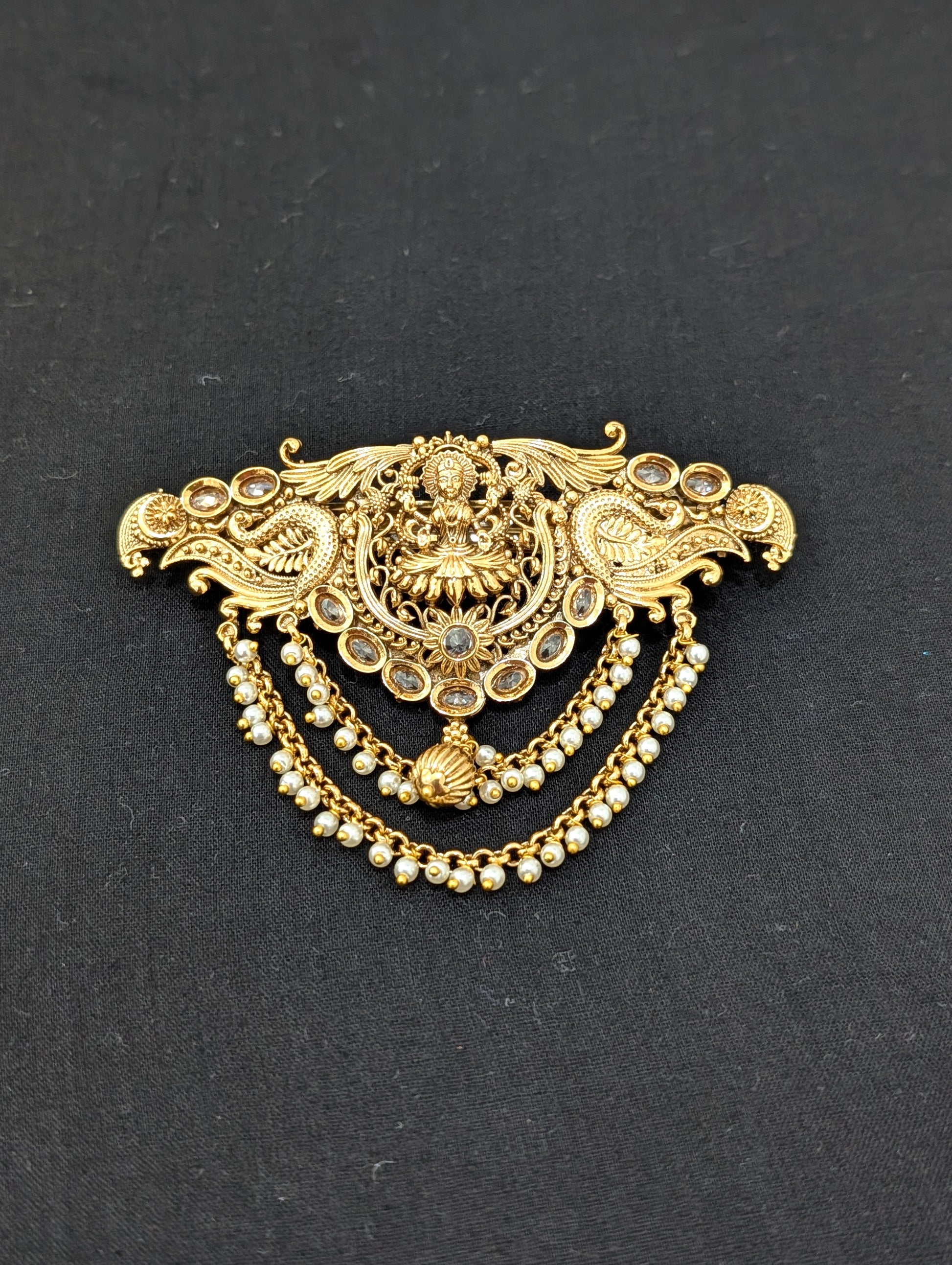 Lakshmi ji design Antique gold plated Designer hair clip - Simpliful