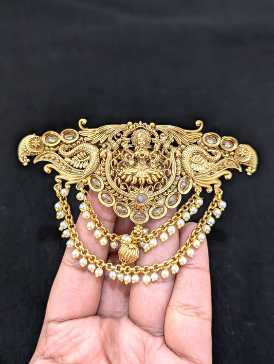 Lakshmi ji design Antique gold plated Designer hair clip