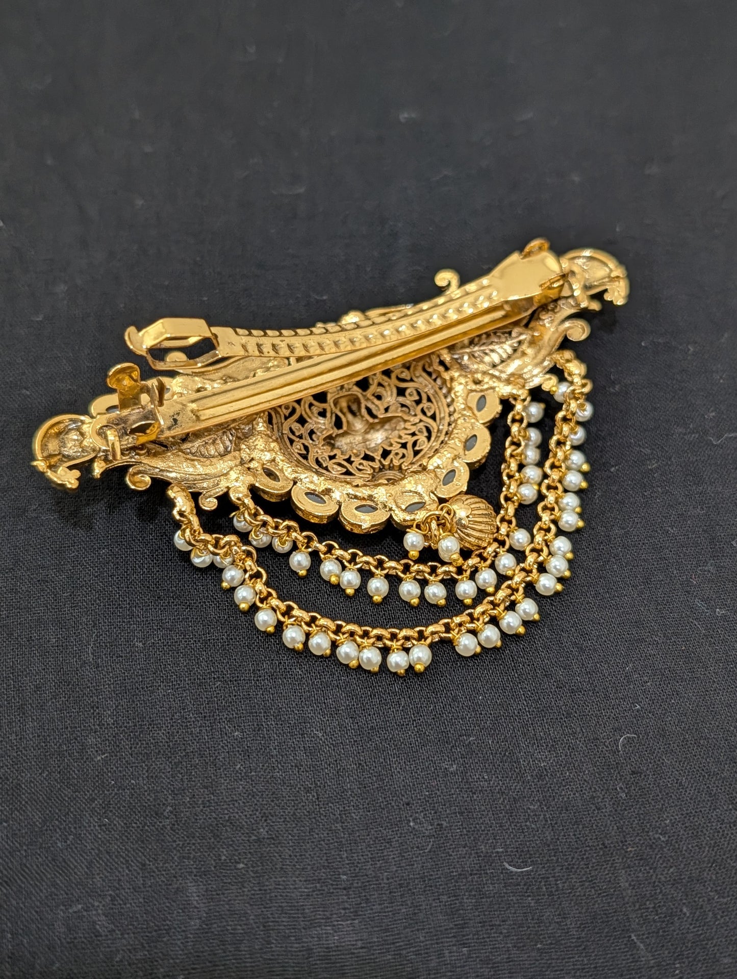 Lakshmi ji design Antique gold plated Designer hair clip - Simpliful