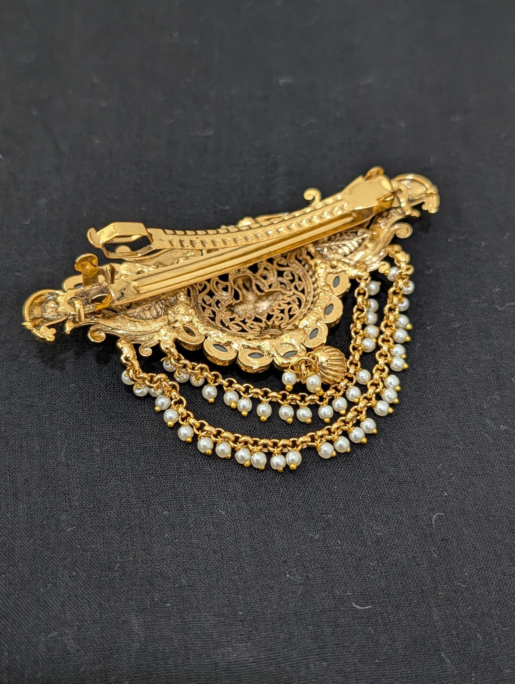Lakshmi ji design Antique gold plated Designer hair clip - Simpliful
