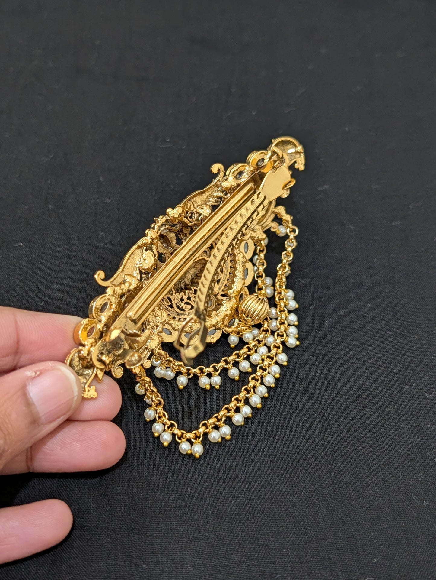Lakshmi ji design Antique gold plated Designer hair clip - Simpliful