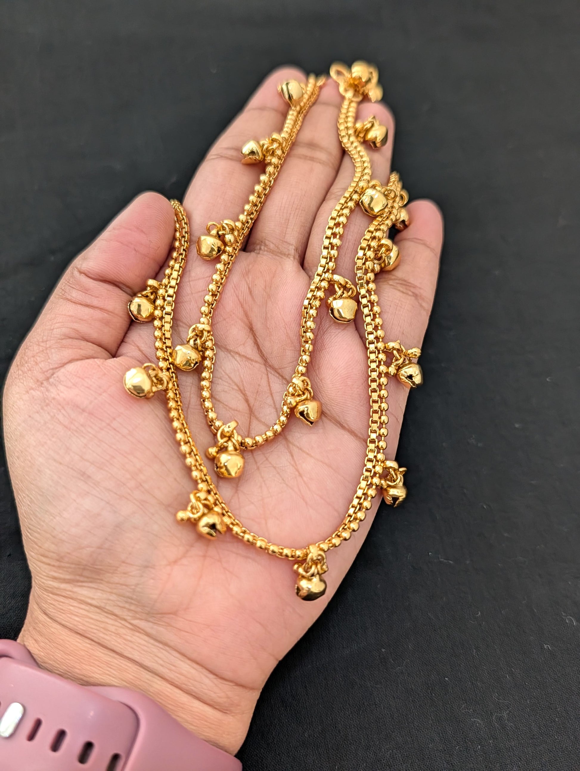 Gold plated Ghunghru bead dangle Anklets - Simpliful