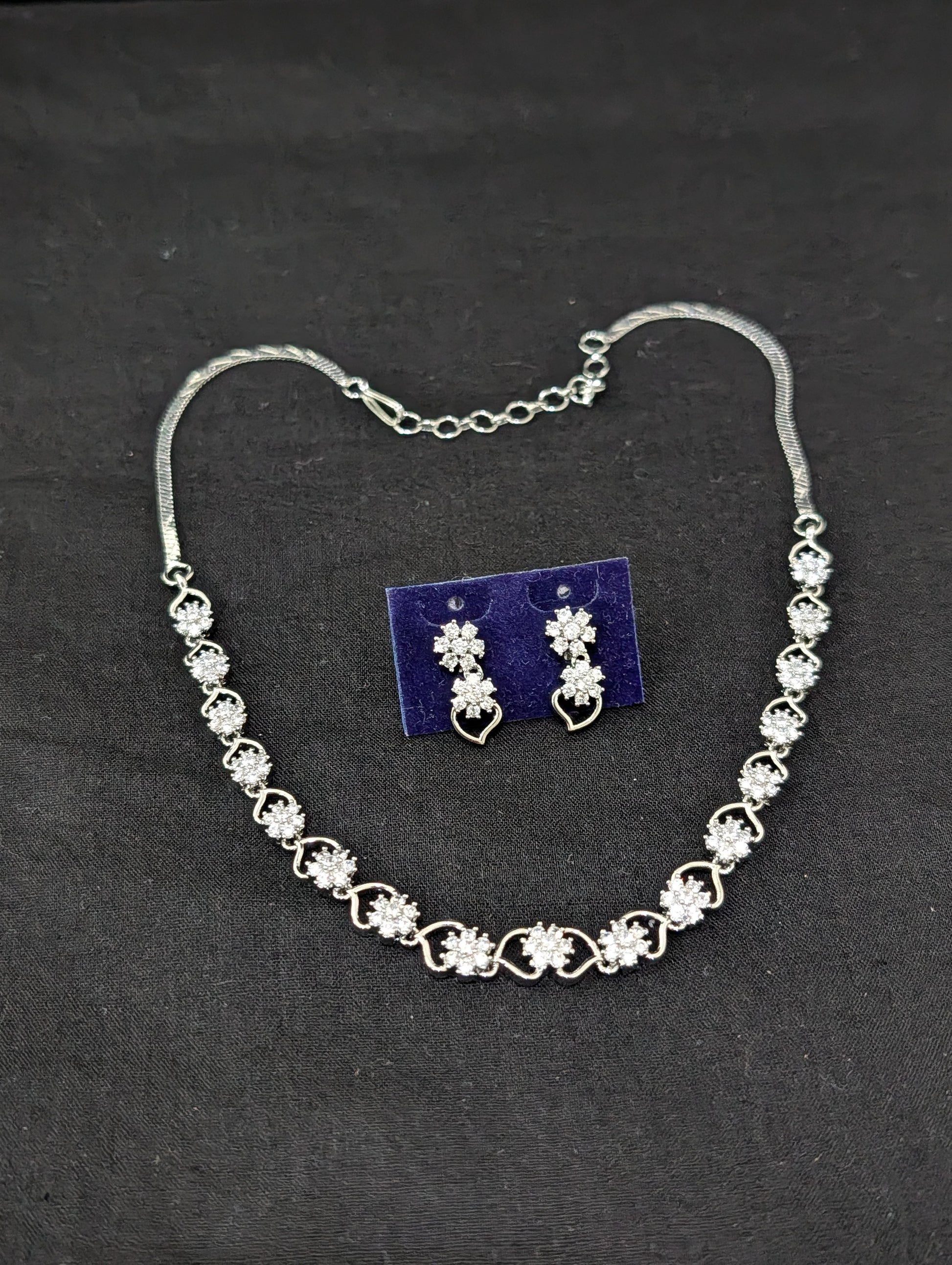White gold plated White CZ Choker Set - Simpliful