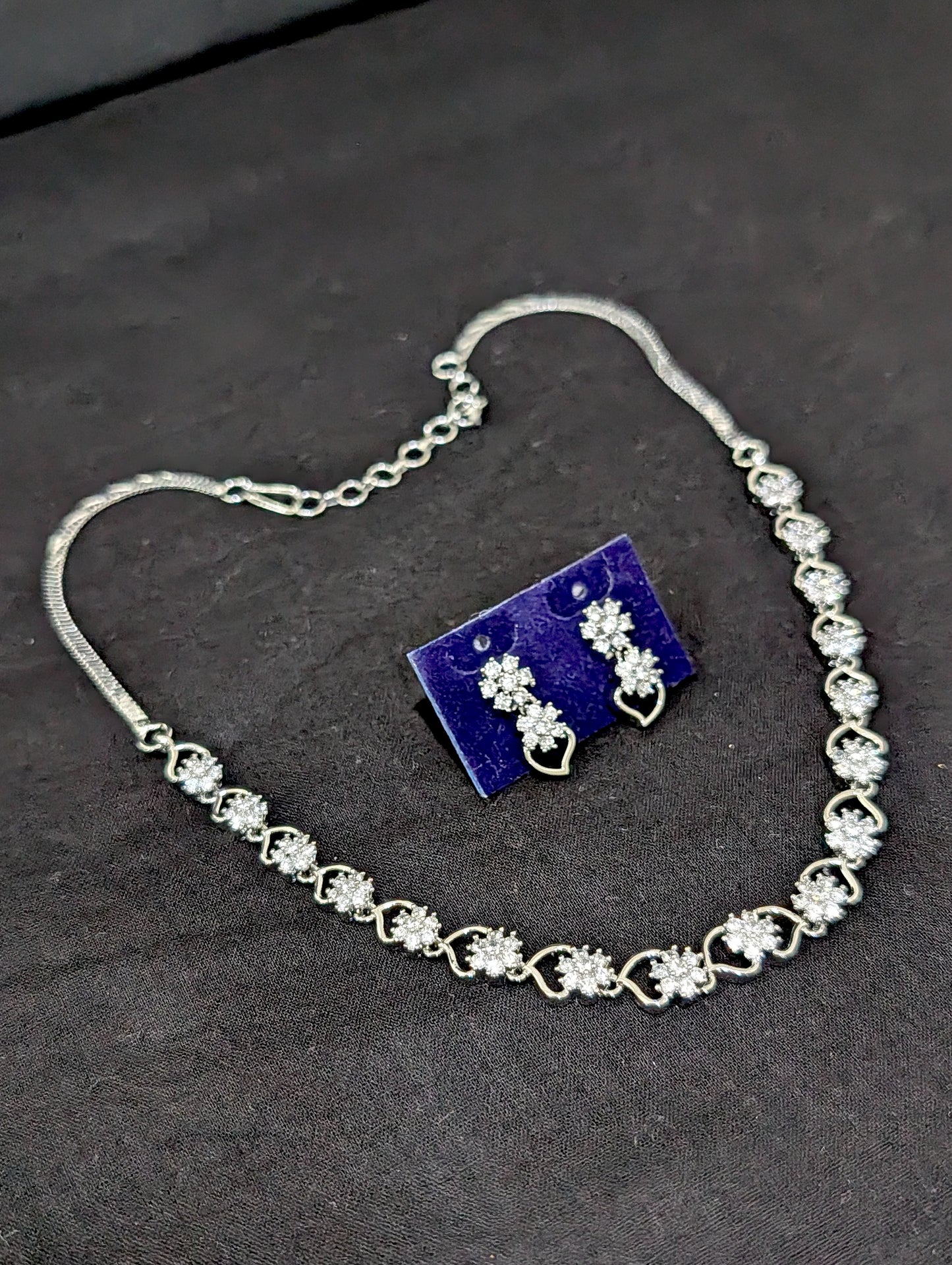 White gold plated White CZ Choker Set - Simpliful