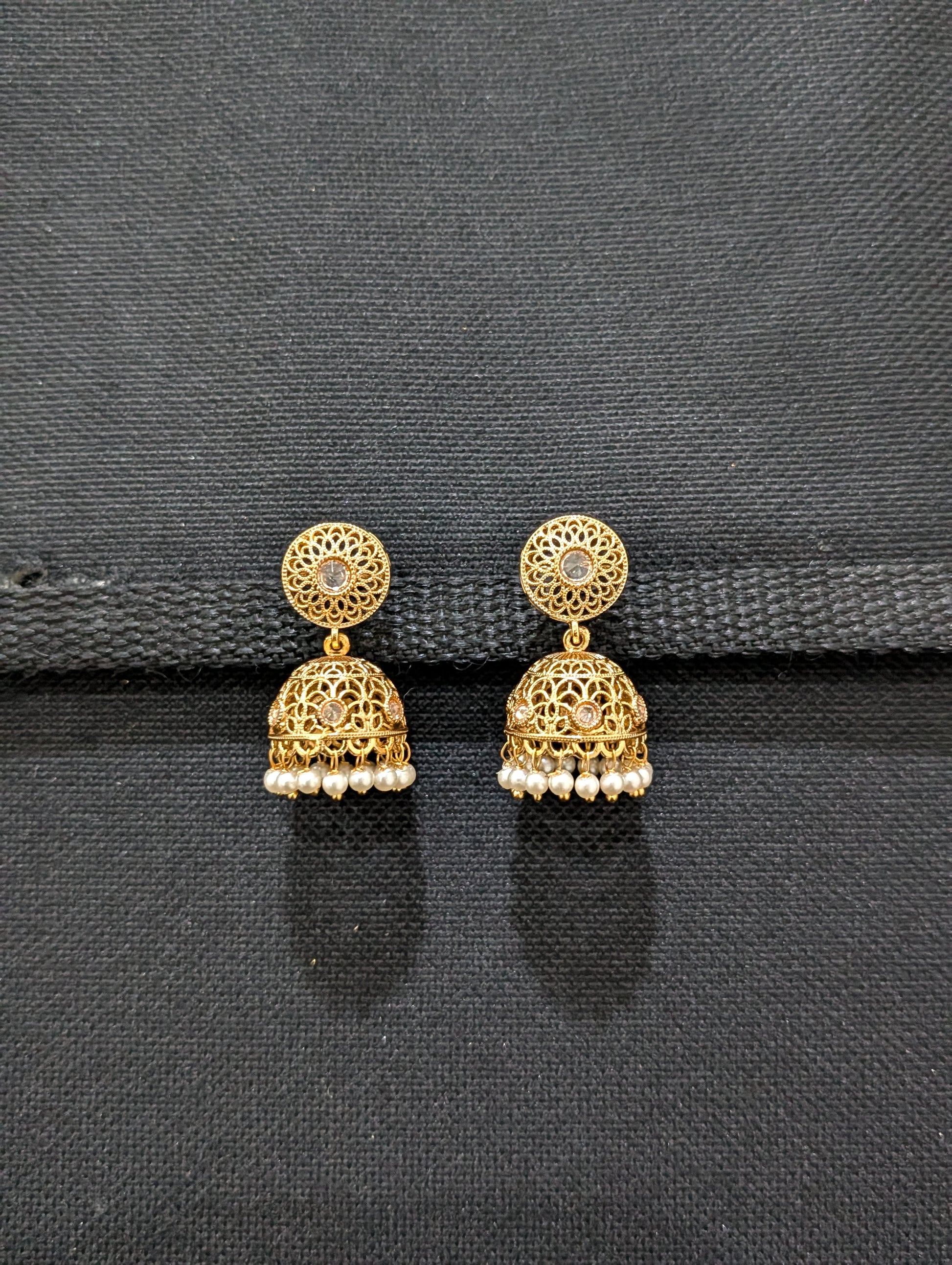 Gold plated Polki Round Stud Jhumka Earrings - Simpliful