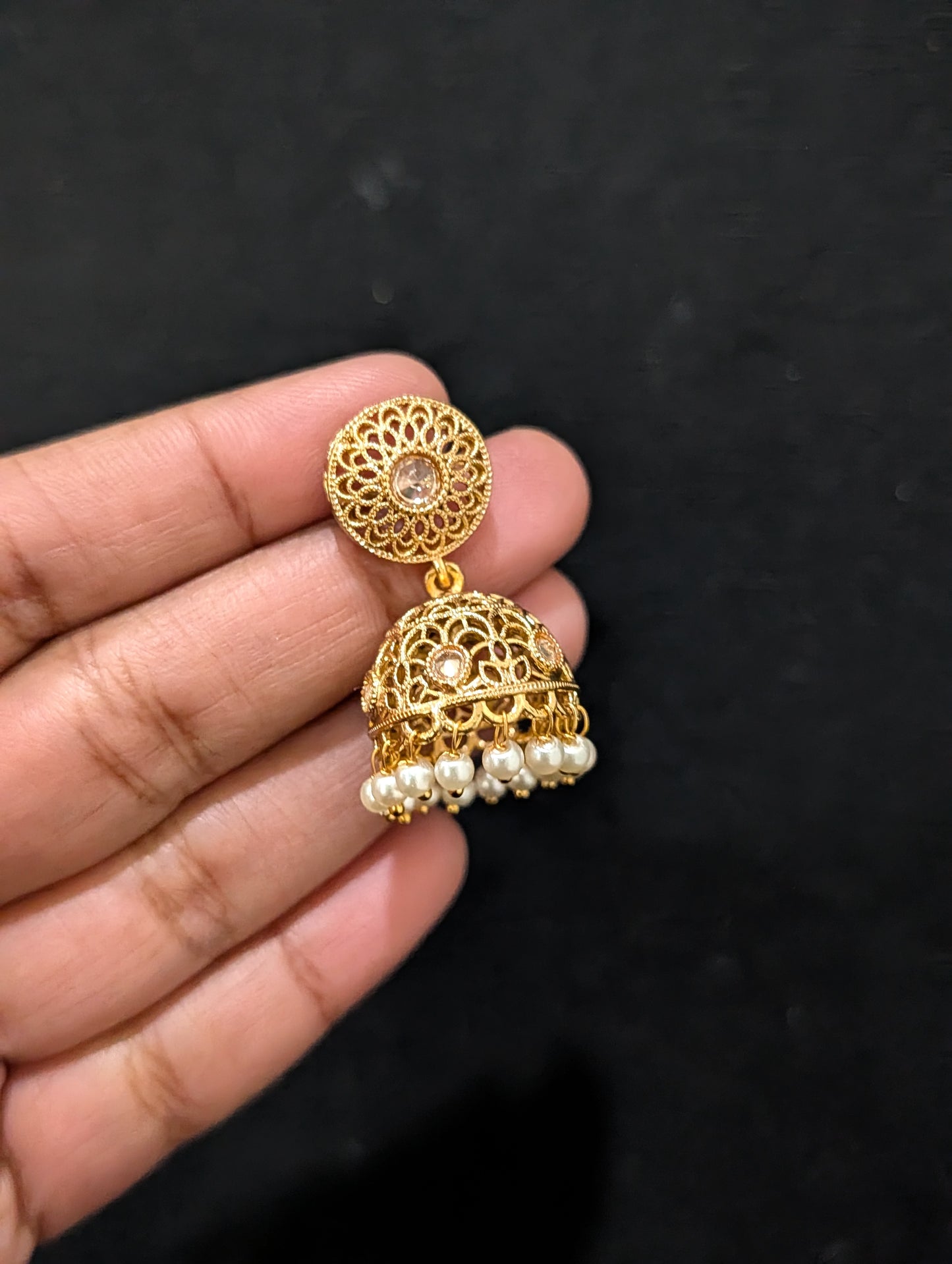 Gold plated Polki Round Stud Jhumka Earrings - Simpliful