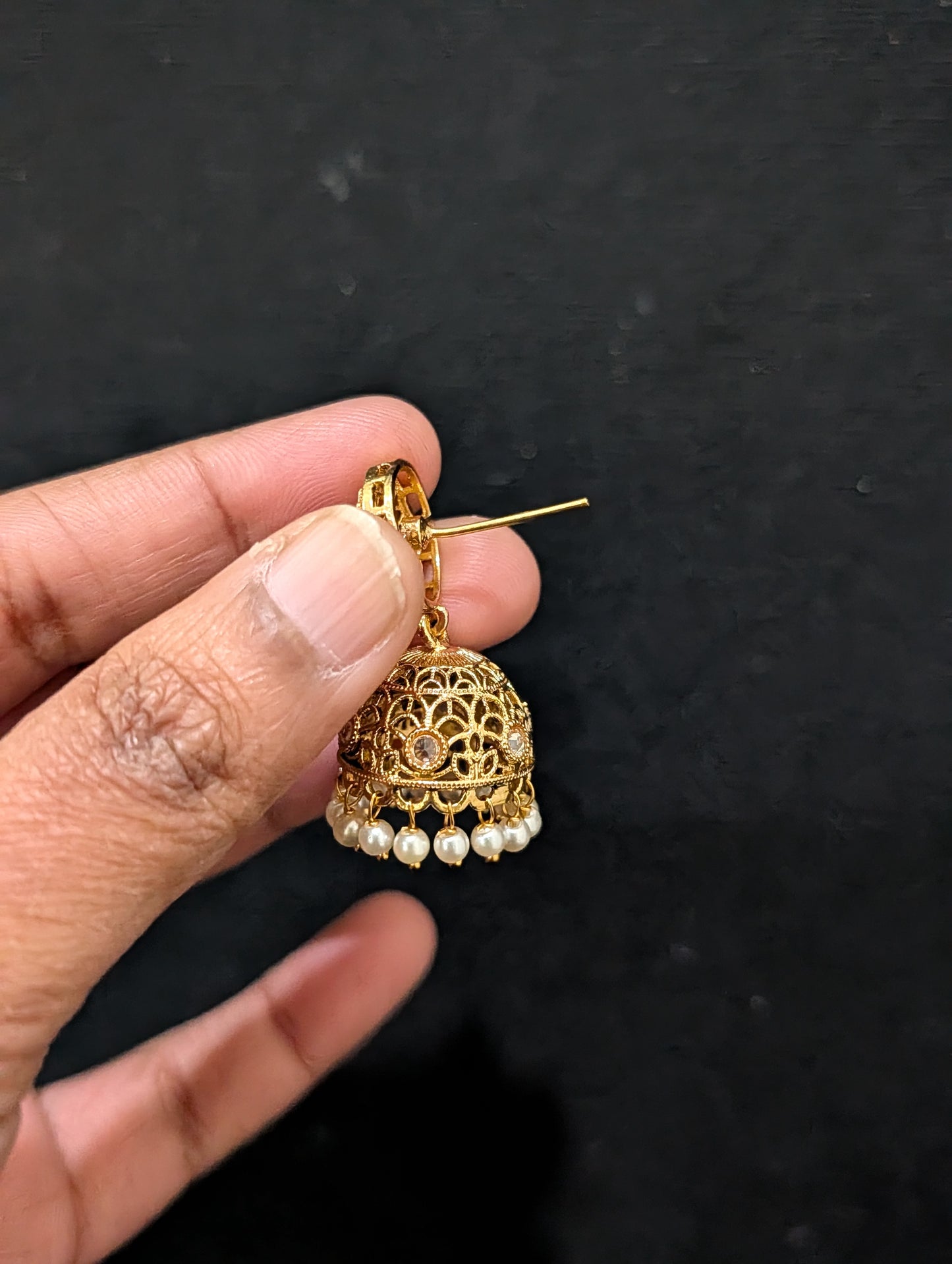 Gold plated Polki Round Stud Jhumka Earrings - Simpliful
