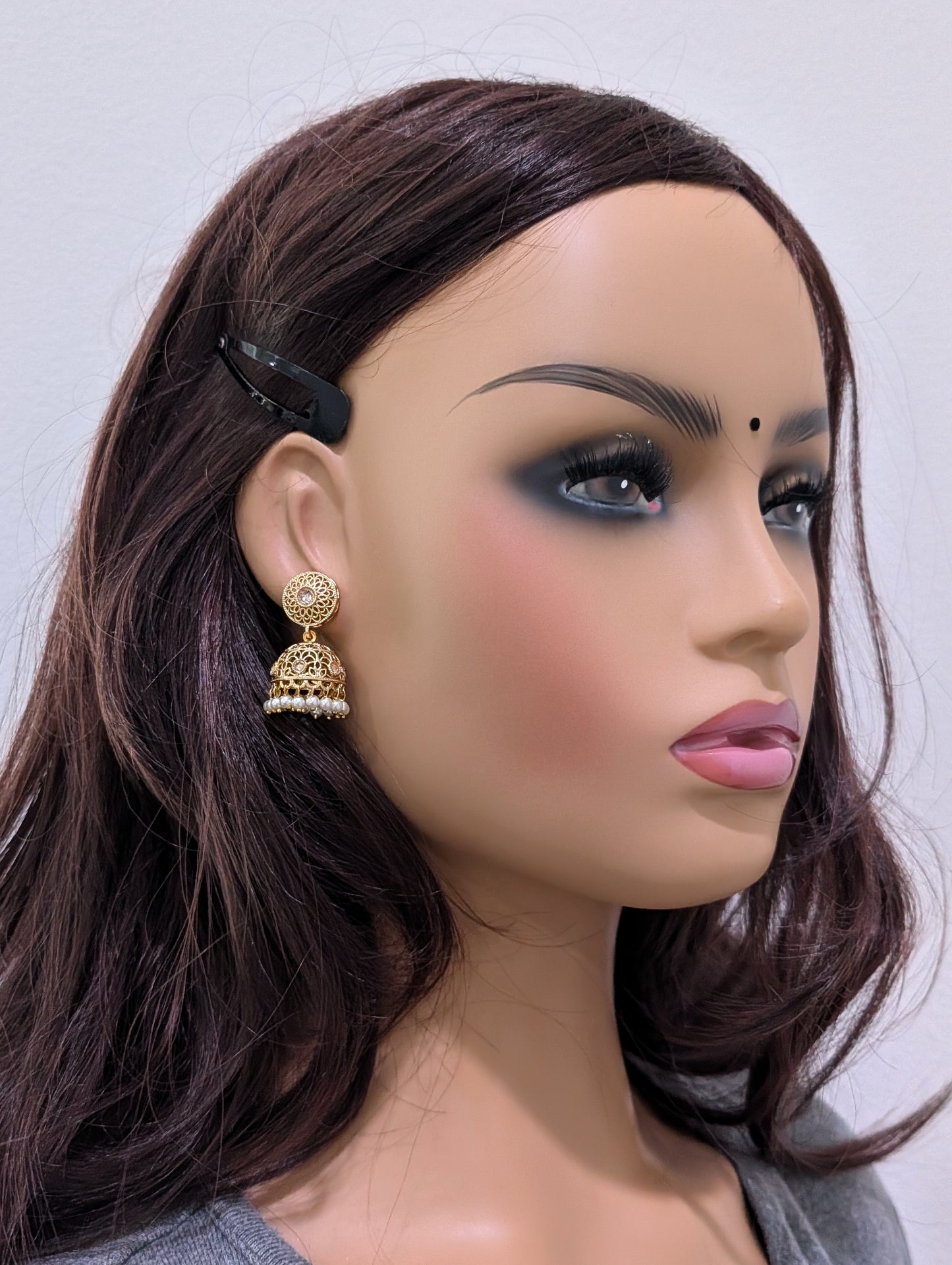 Gold plated Polki Round Stud Jhumka Earrings - Simpliful