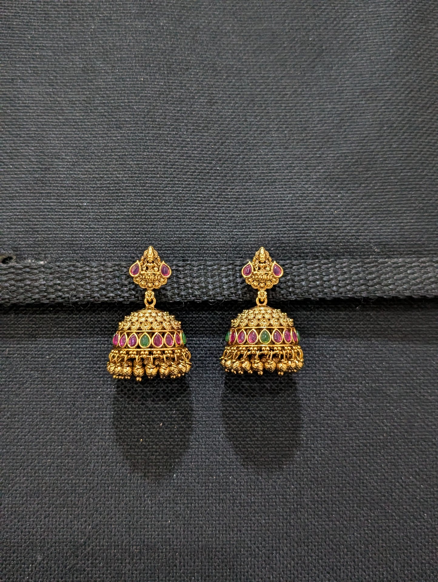 Antique Dark gold plated Kemp Jhumka Earrings - Simpliful