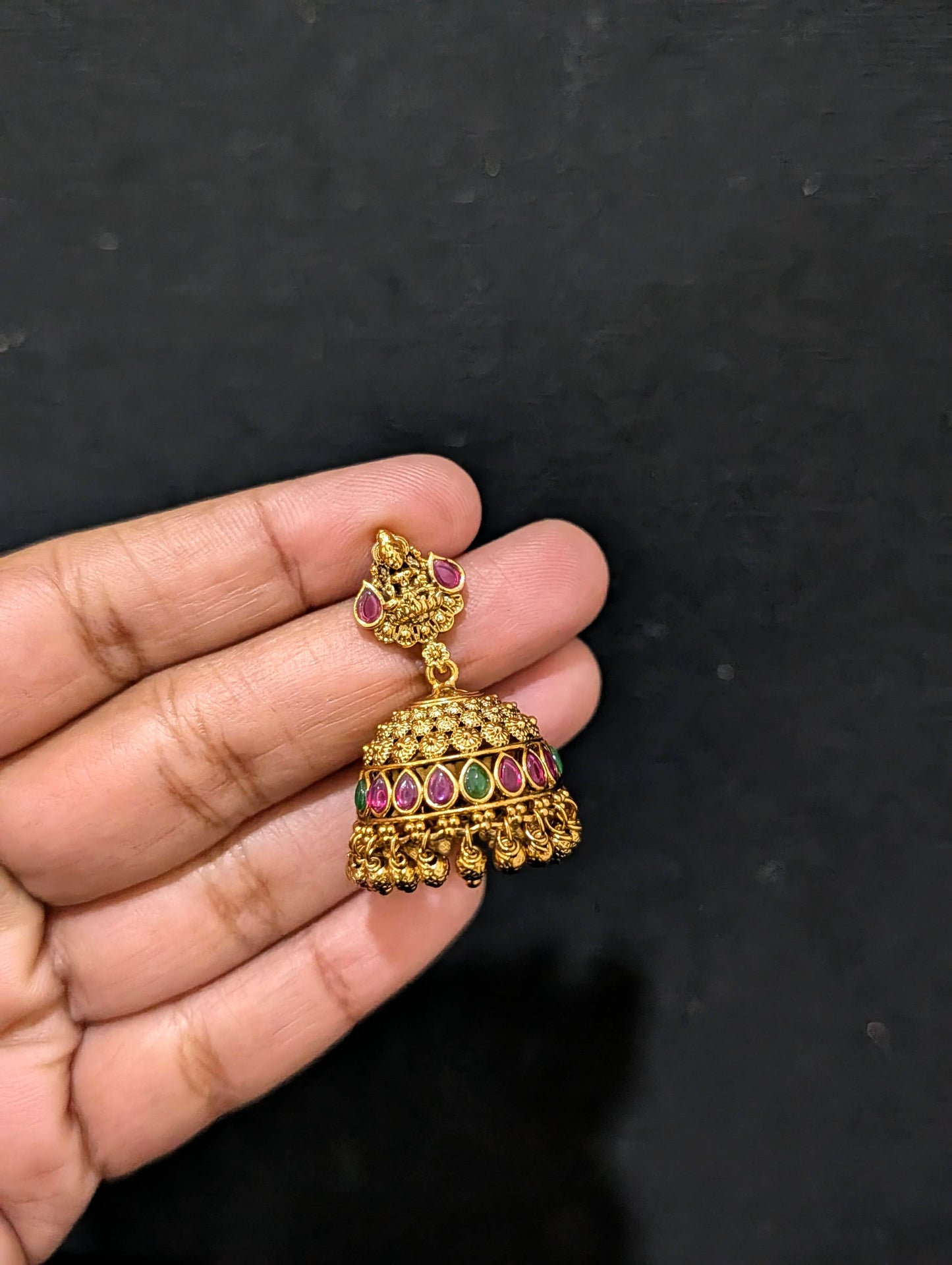 Antique Dark gold plated Kemp Jhumka Earrings - Simpliful