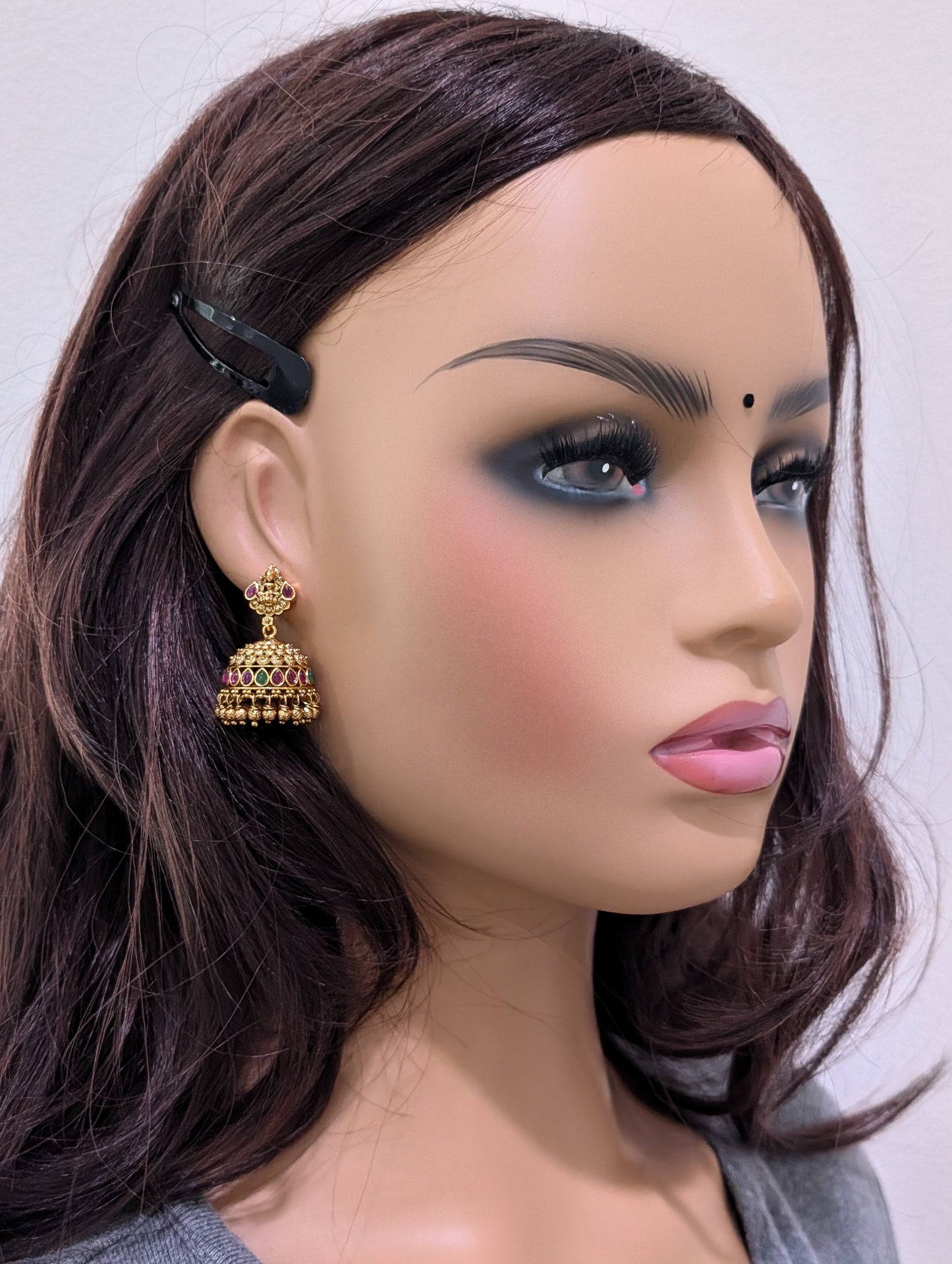 Antique Dark gold plated Kemp Jhumka Earrings - Simpliful