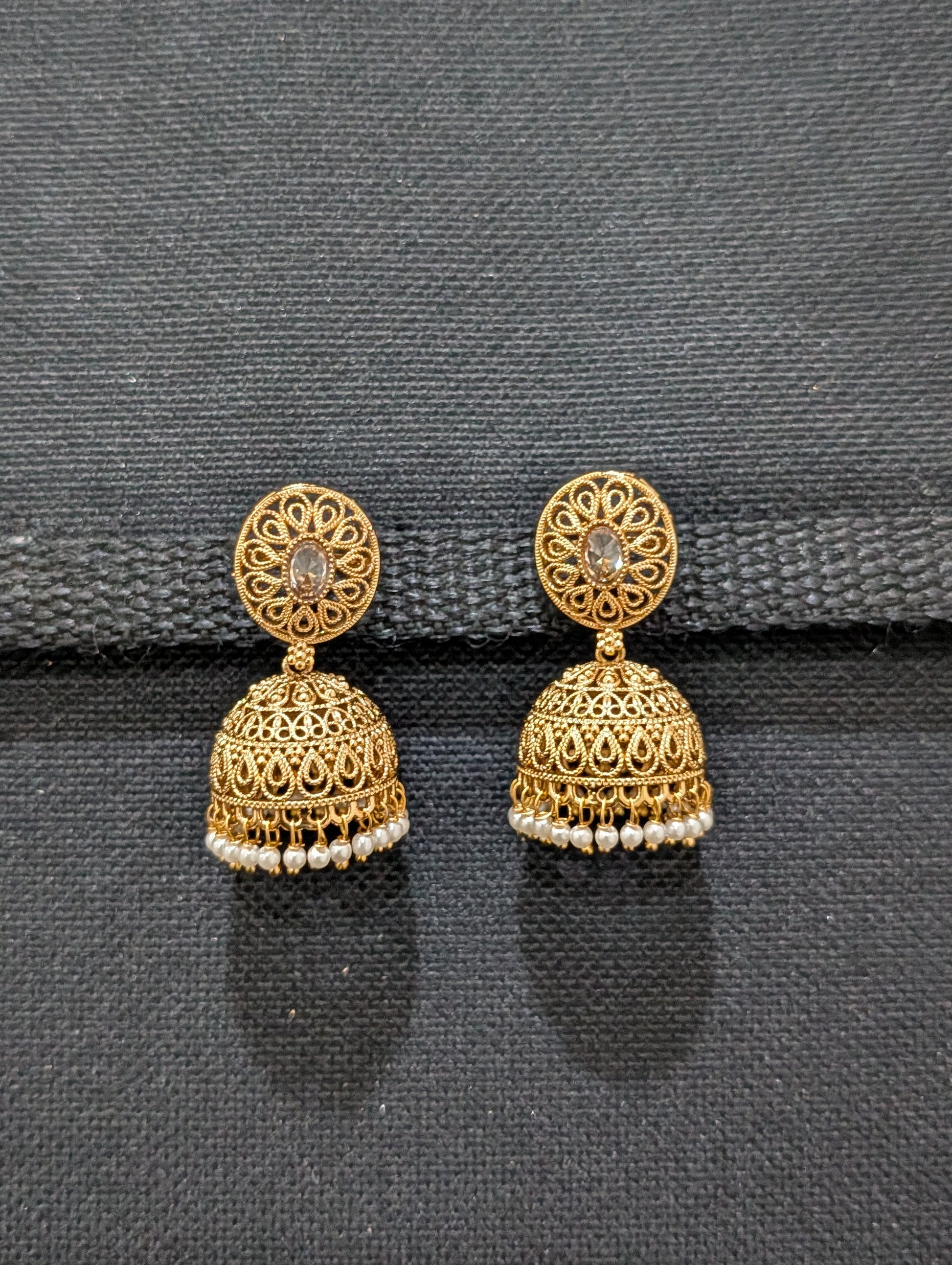 Gold plated Polki Oval Stud Jhumka Earrings - Simpliful