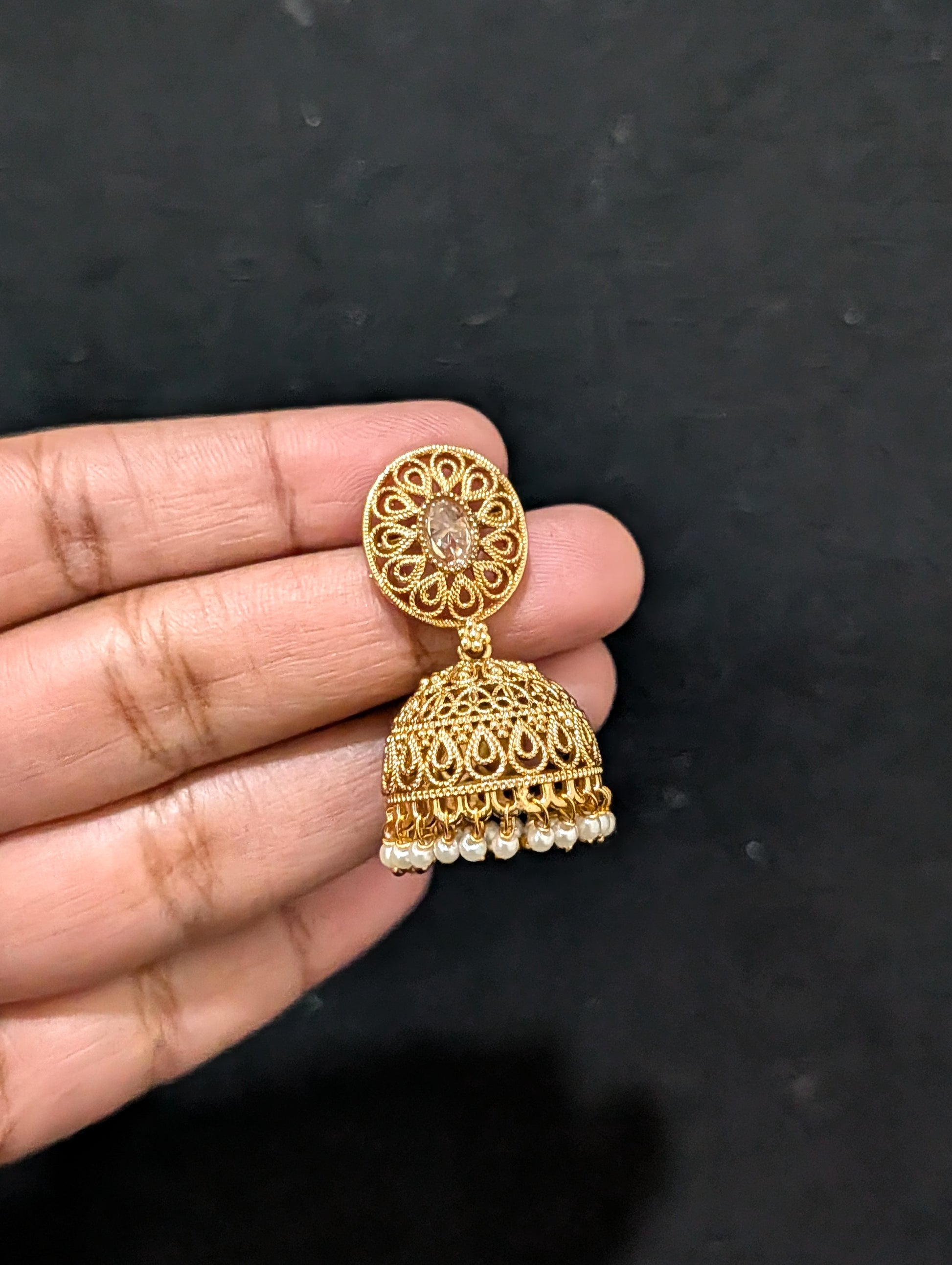 Gold plated Polki Oval Stud Jhumka Earrings - Simpliful