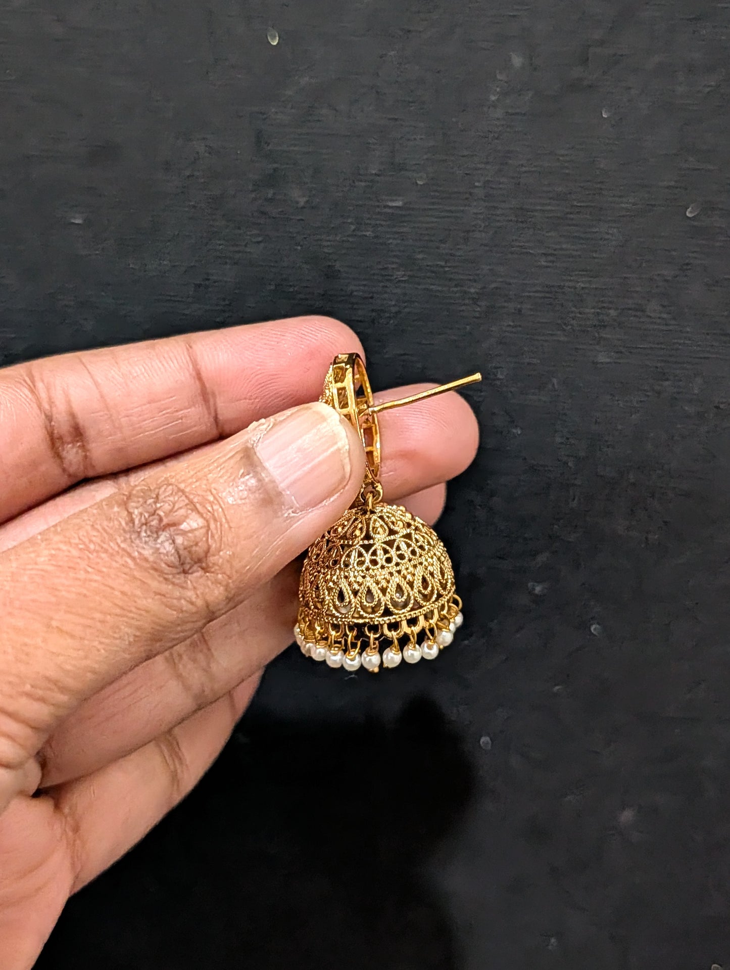 Gold plated Polki Oval Stud Jhumka Earrings - Simpliful