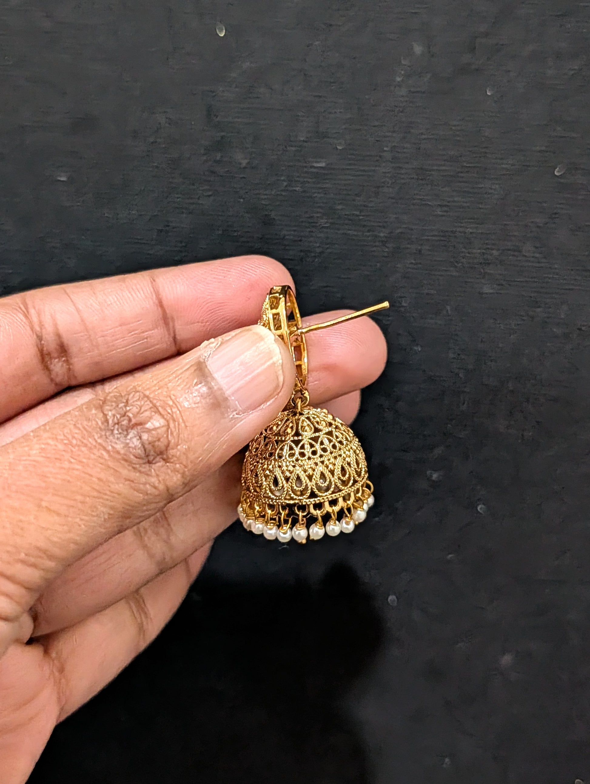 Gold plated Polki Oval Stud Jhumka Earrings - Simpliful