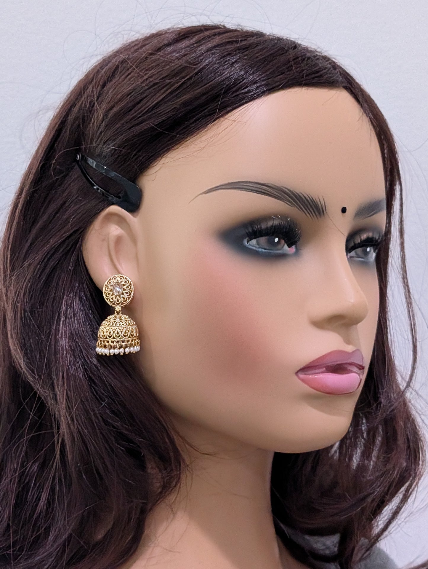 Gold plated Polki Oval Stud Jhumka Earrings - Simpliful