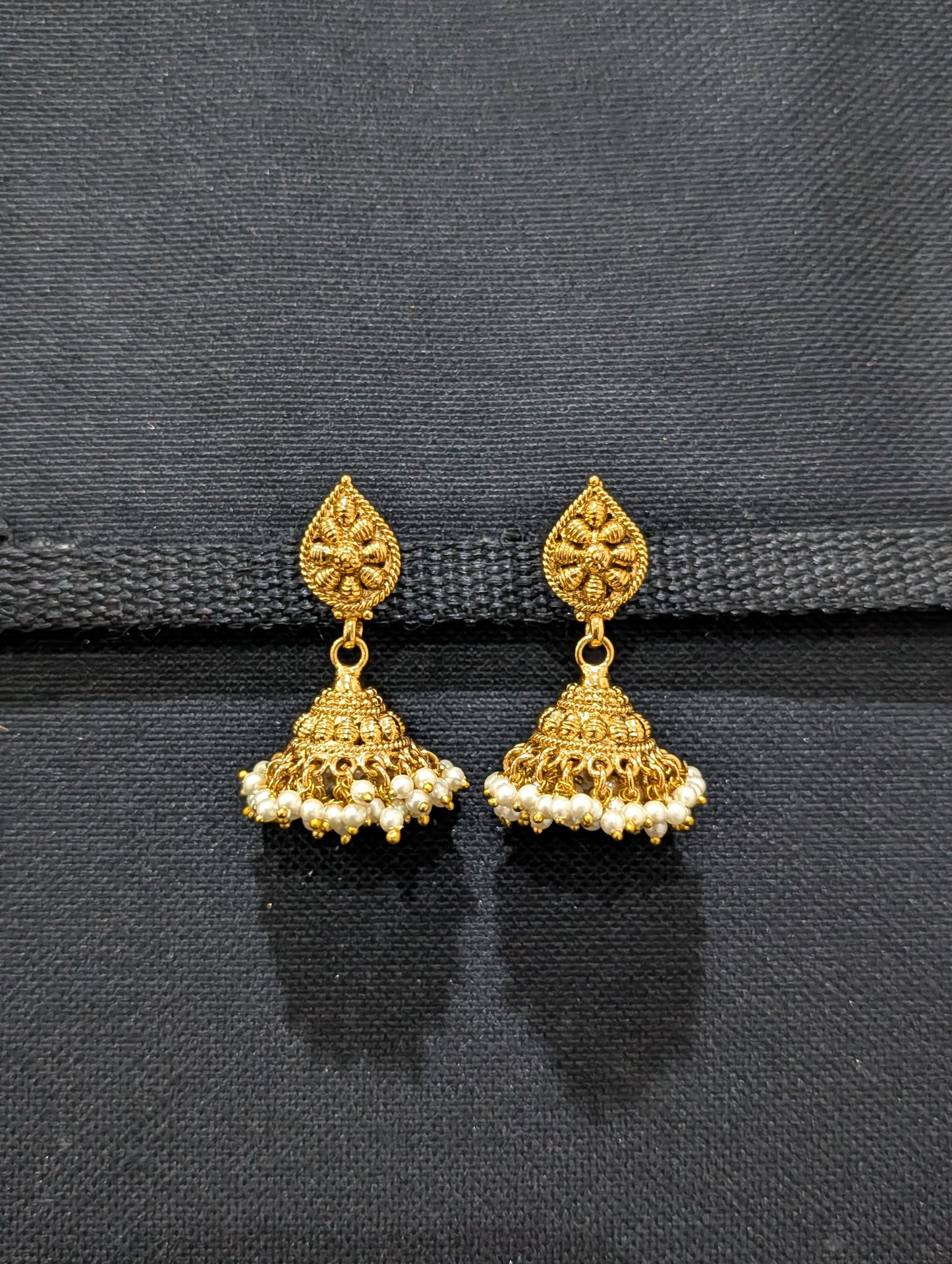 Gold plated Pearl cluster Jhumka Earrings - Simpliful