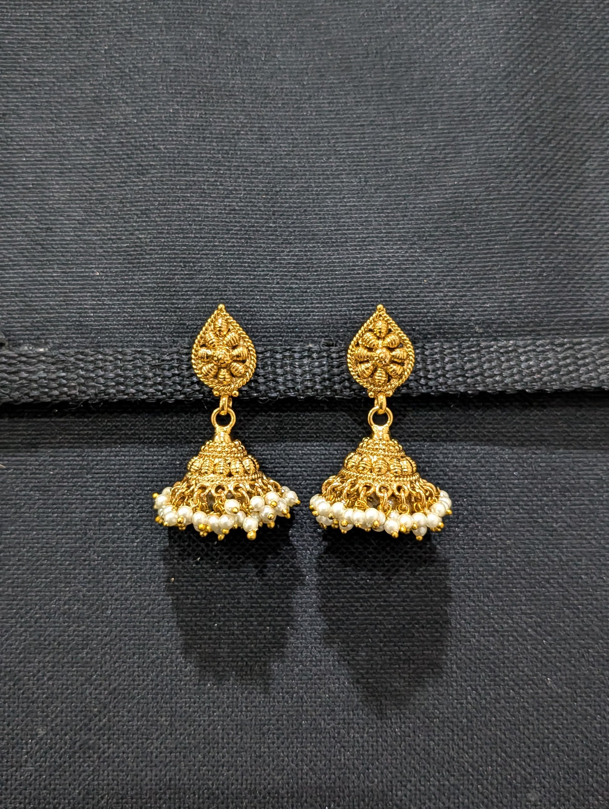 Gold plated Pearl cluster Jhumka Earrings - Simpliful