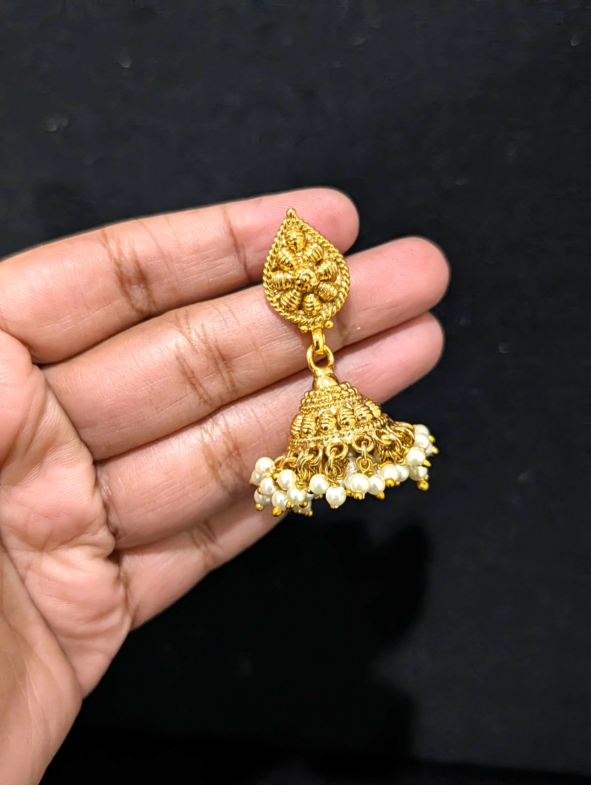 Gold plated Pearl cluster Jhumka Earrings - Simpliful