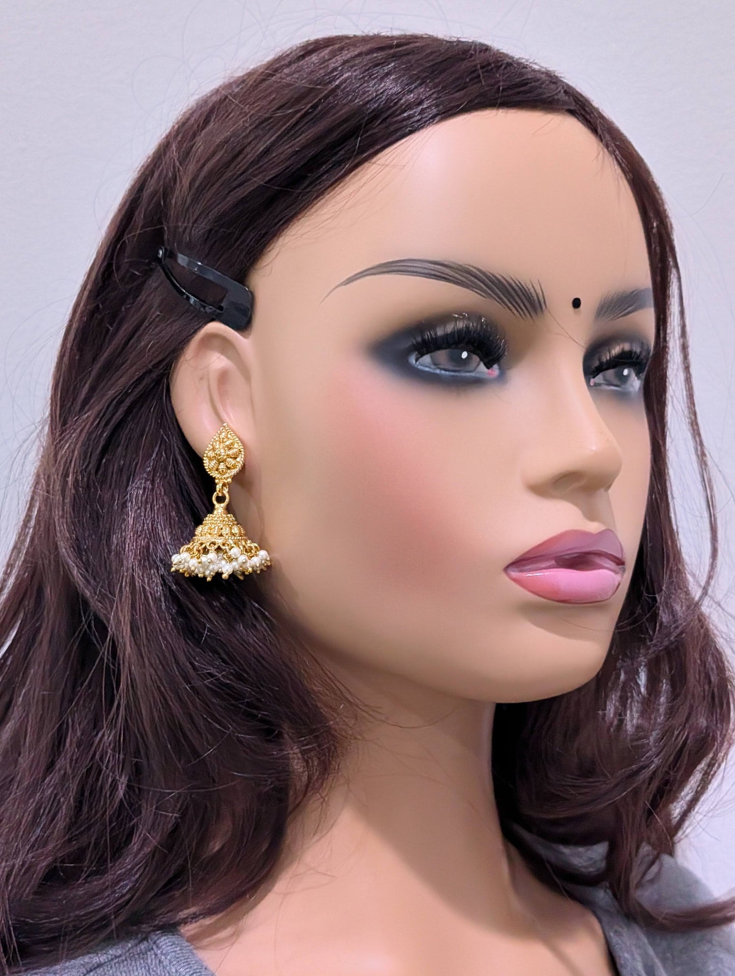 Gold plated Pearl cluster Jhumka Earrings - Simpliful