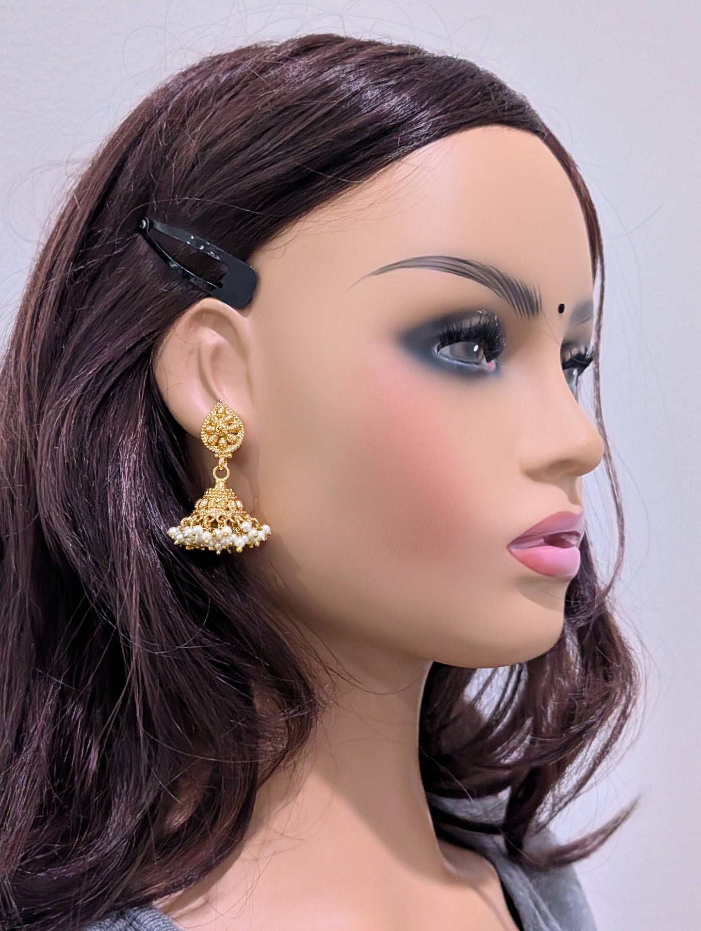 Gold plated Pearl cluster Jhumka Earrings - Simpliful