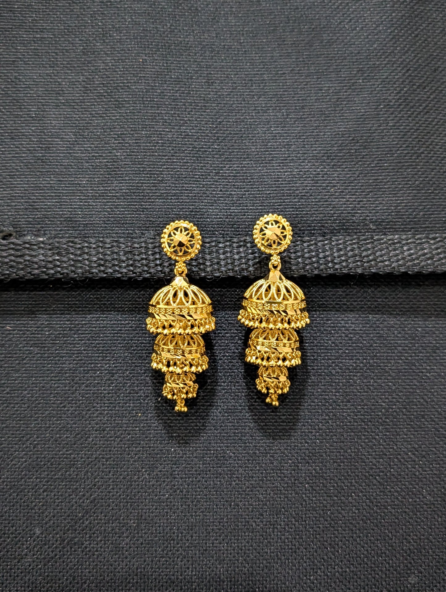 Micro gold plated Triple layer Jhumka Earrings - Simpliful