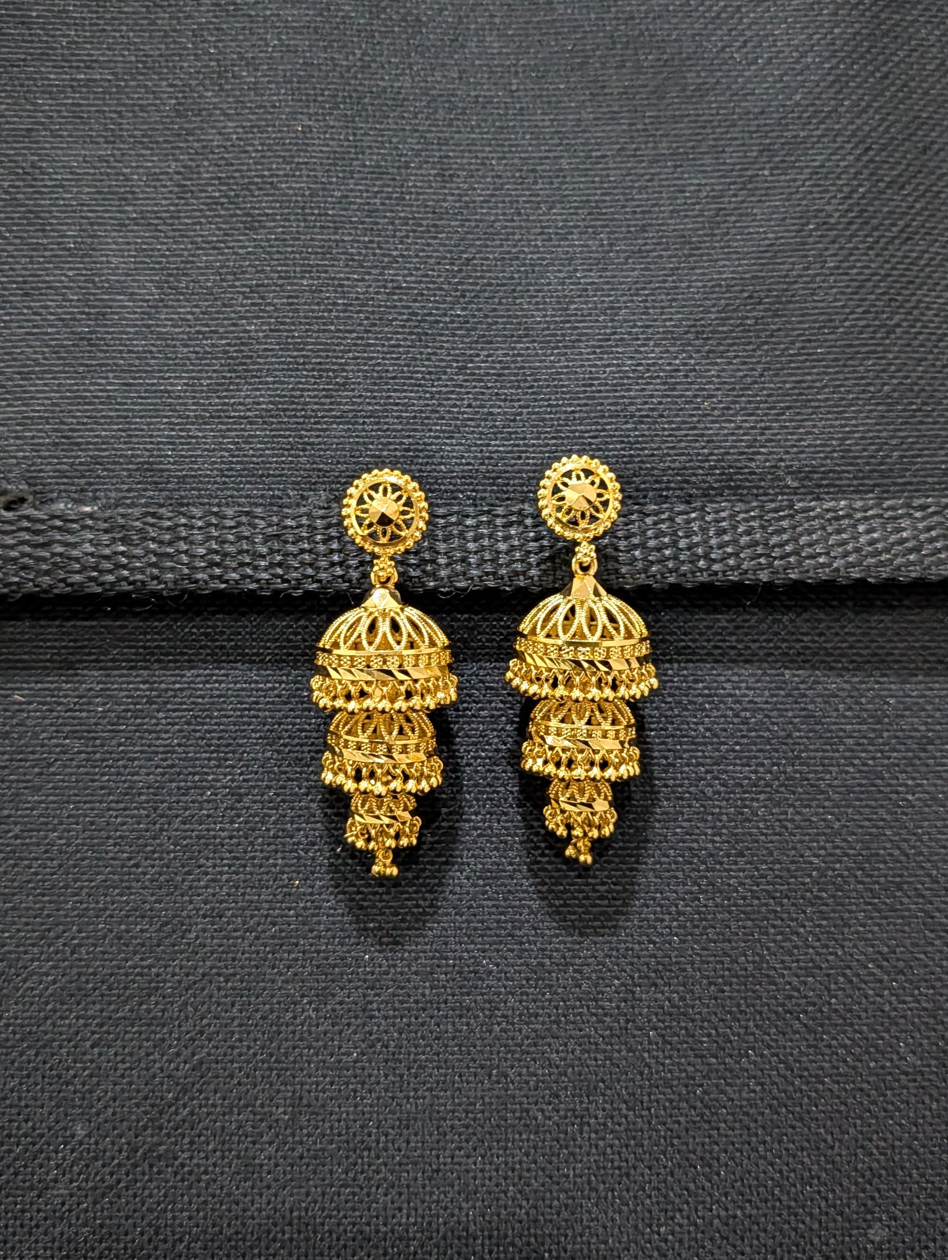 Micro gold plated Triple layer Jhumka Earrings - Simpliful