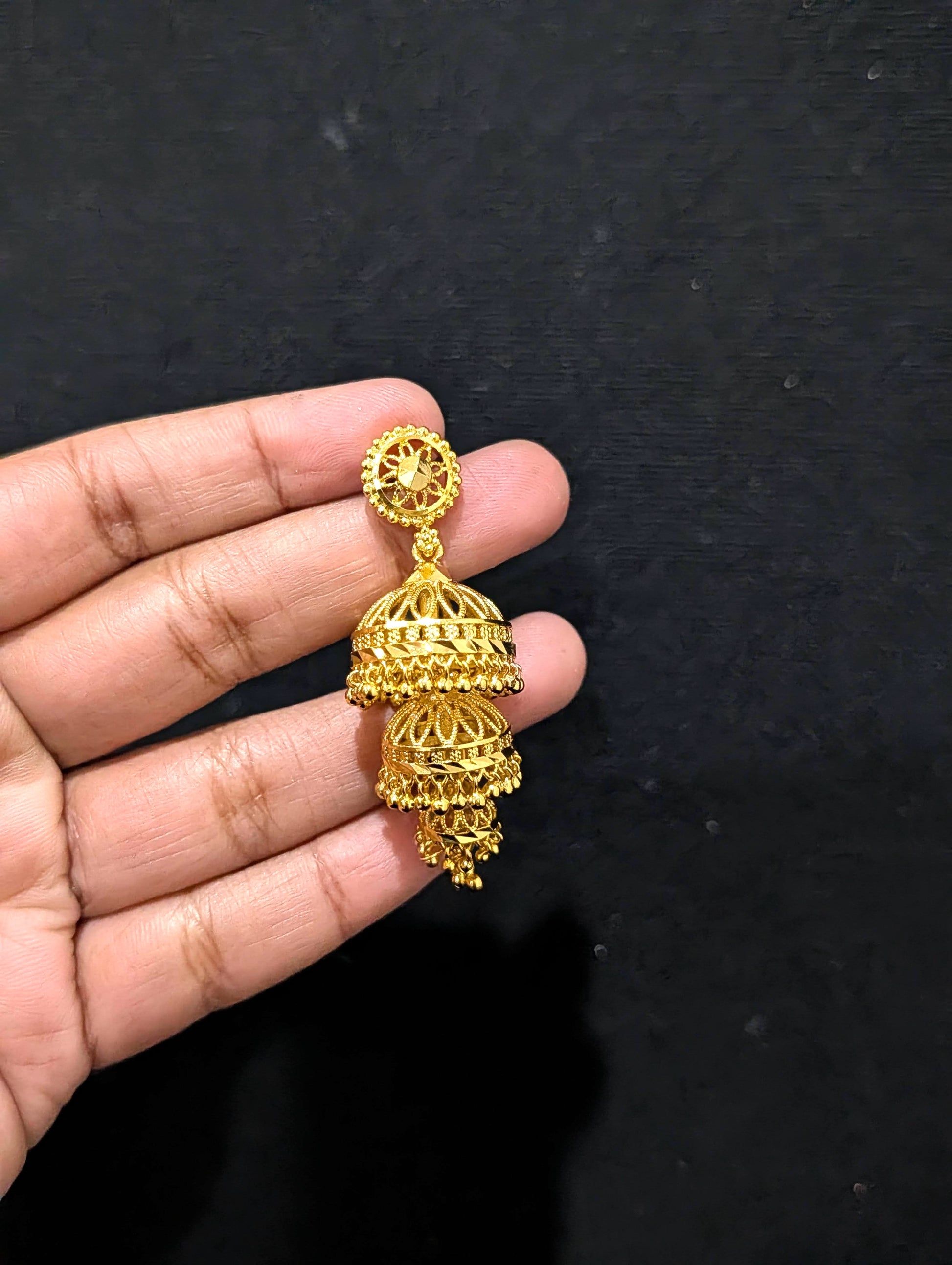 Micro gold plated Triple layer Jhumka Earrings - Simpliful