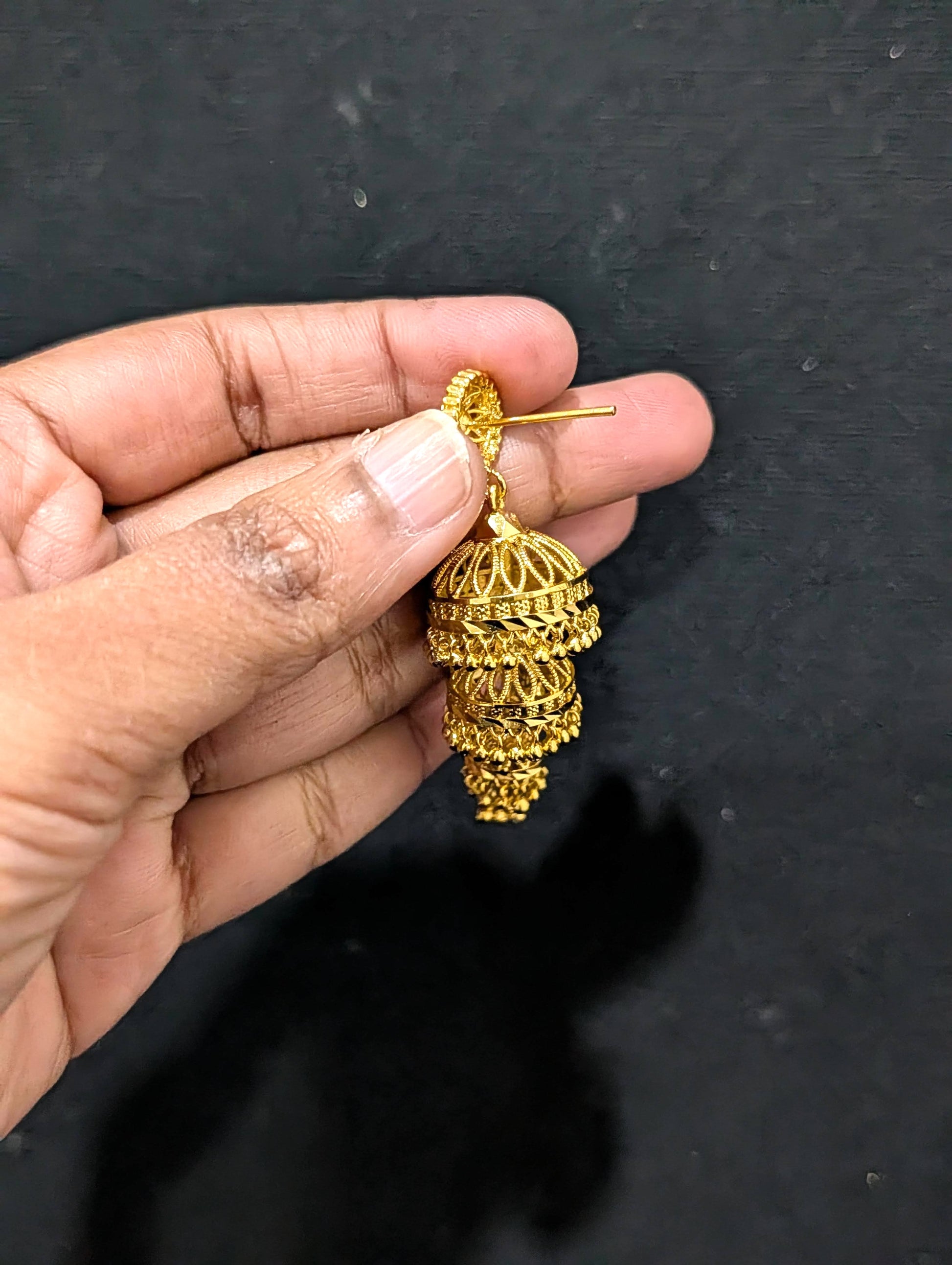 Micro gold plated Triple layer Jhumka Earrings - Simpliful