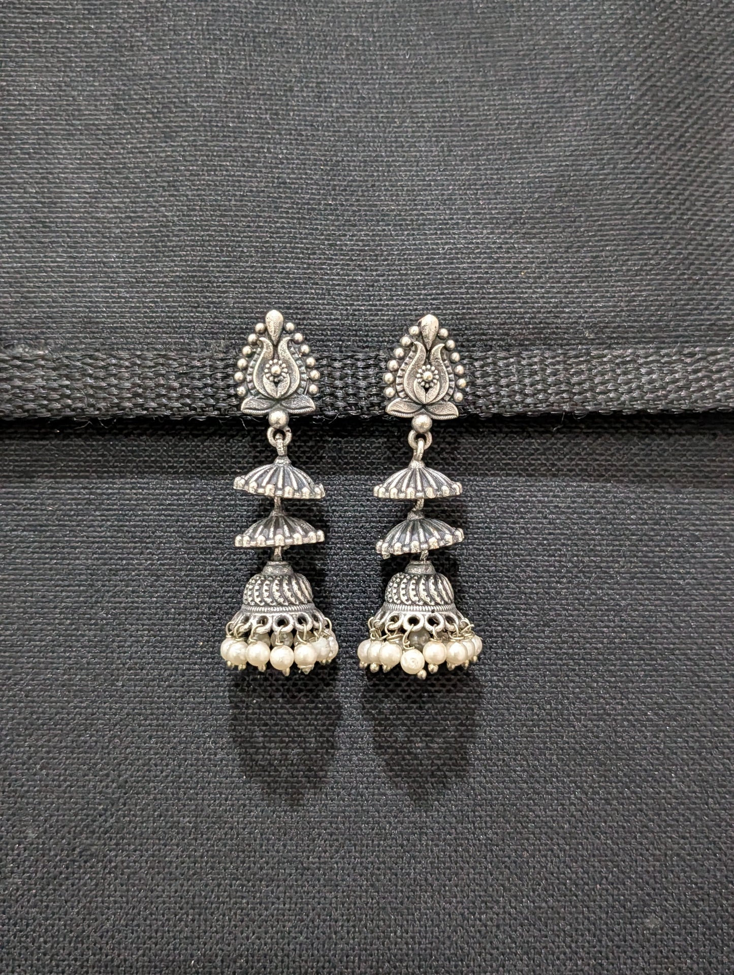 Oxidized silver Adukku Jhumka earrings - Simpliful