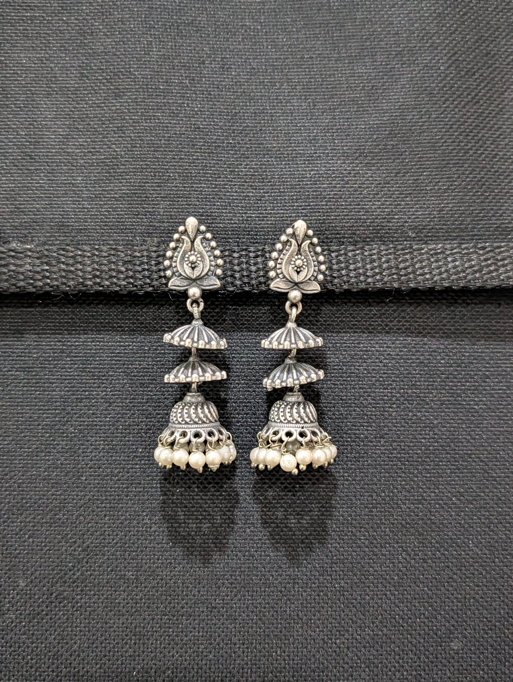 Oxidized silver Adukku Jhumka earrings - Simpliful