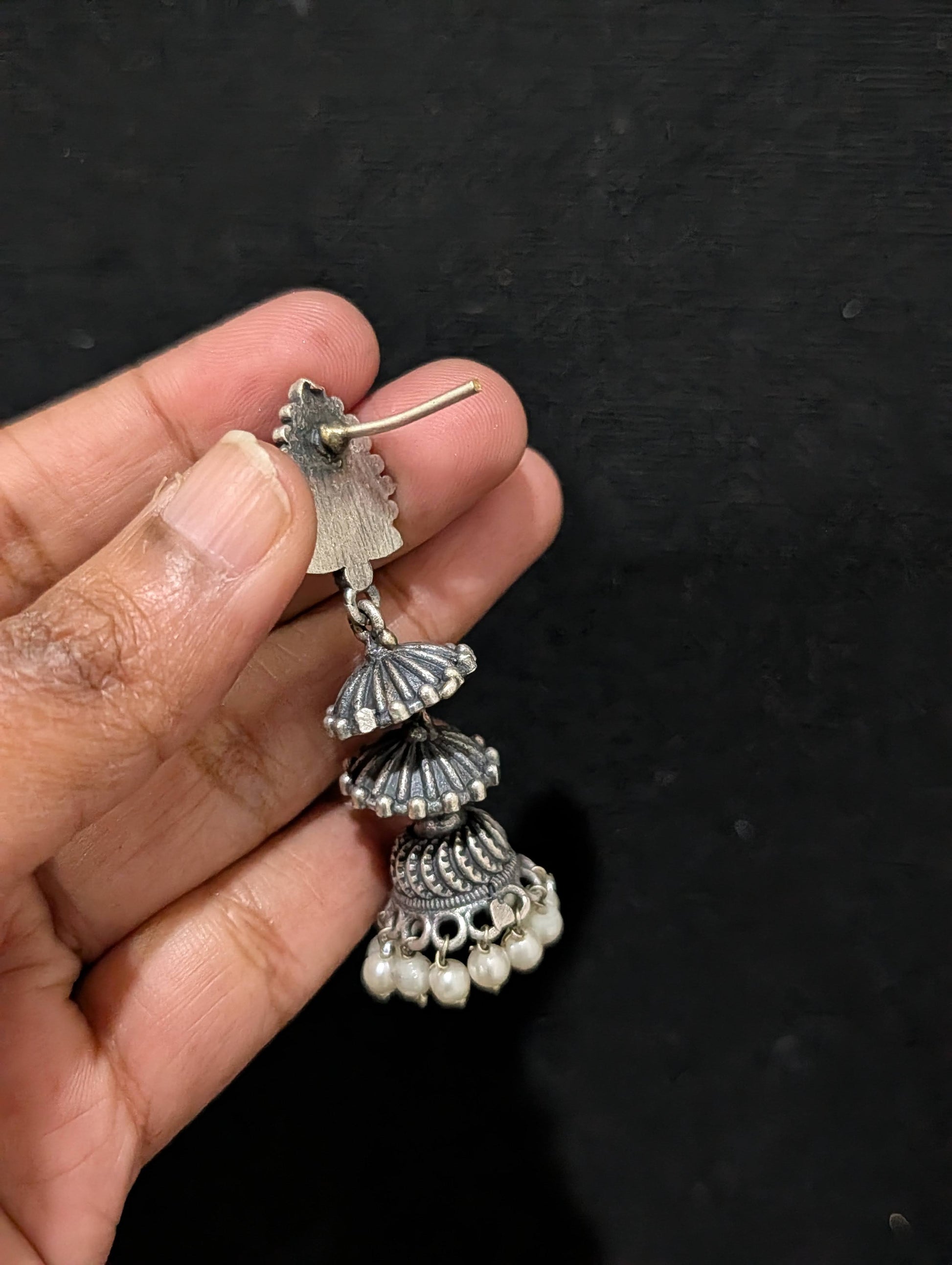Oxidized silver Adukku Jhumka earrings - Simpliful