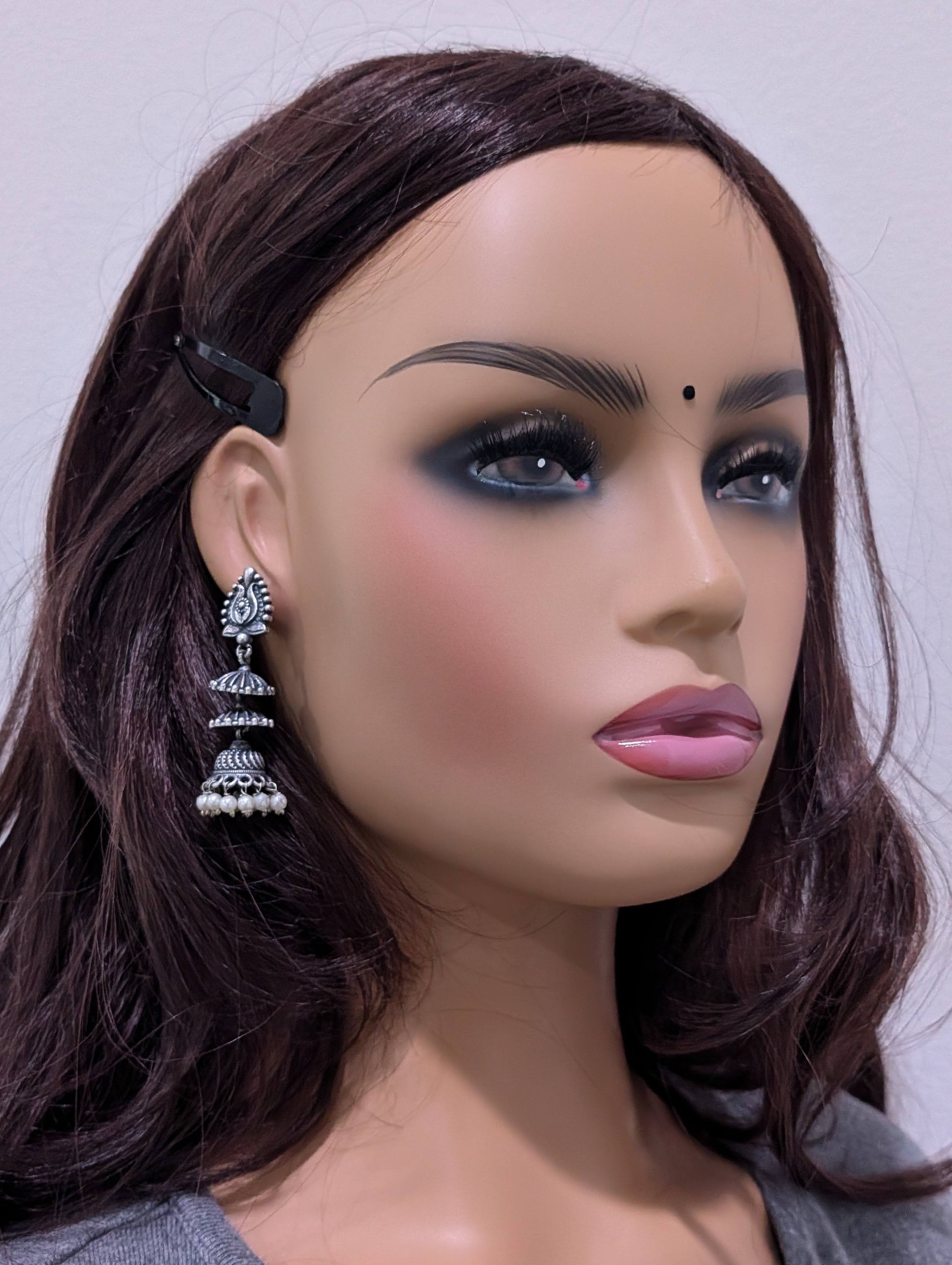 Oxidized silver Adukku Jhumka earrings - Simpliful