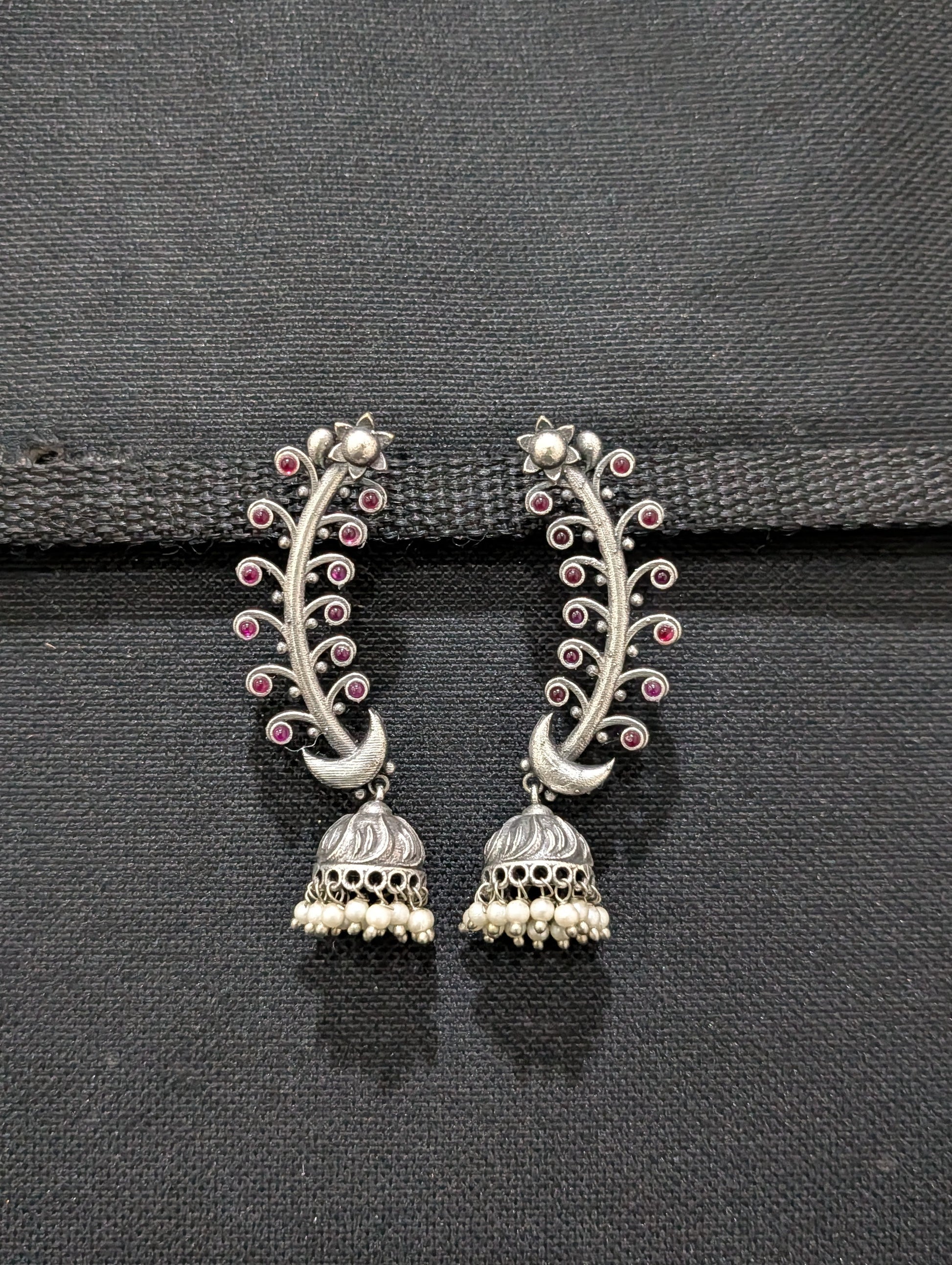 Oxidized silver Curvy Stud Jhumka earrings - Simpliful