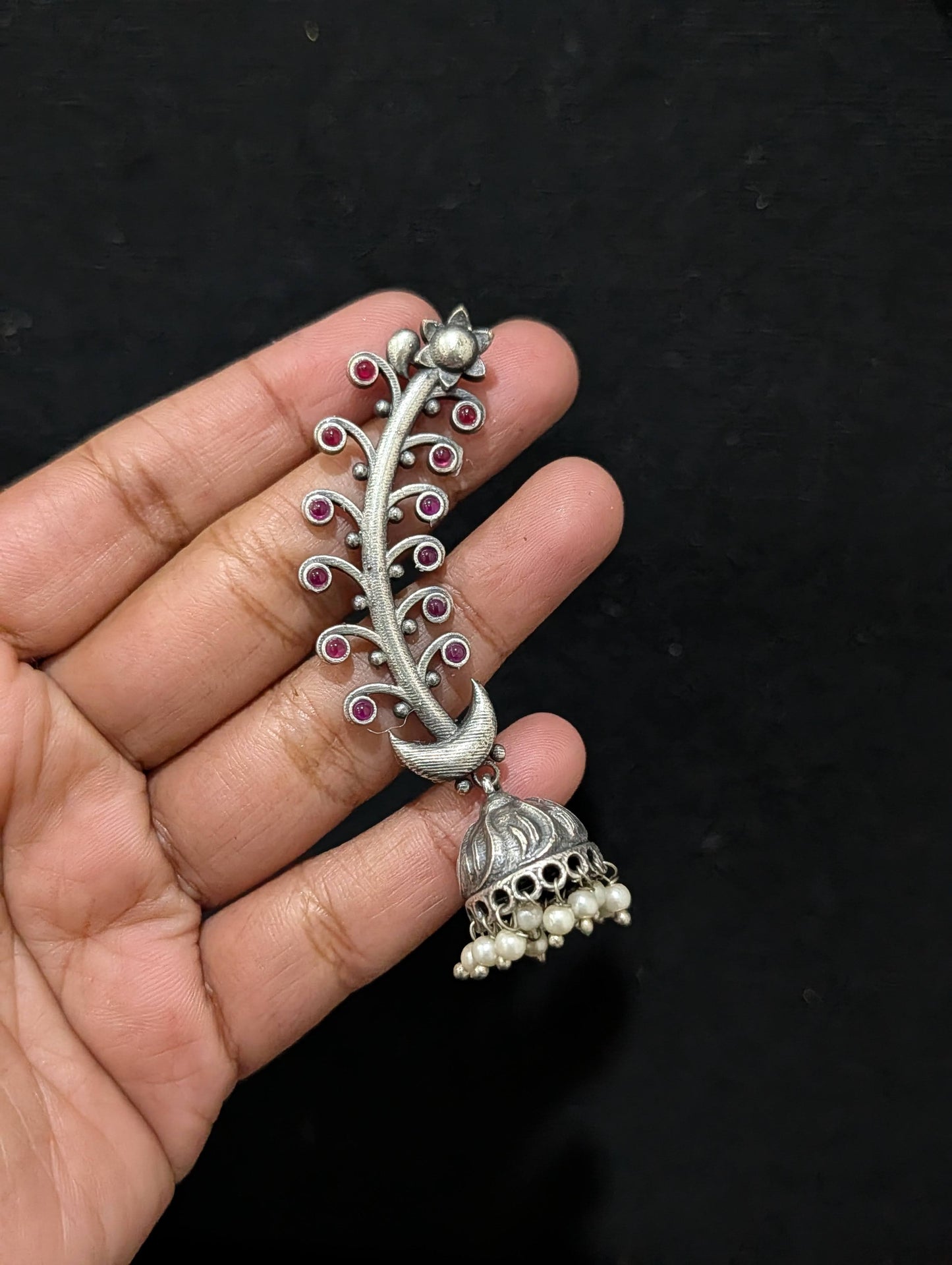 Oxidized silver Curvy Stud Jhumka earrings - Simpliful