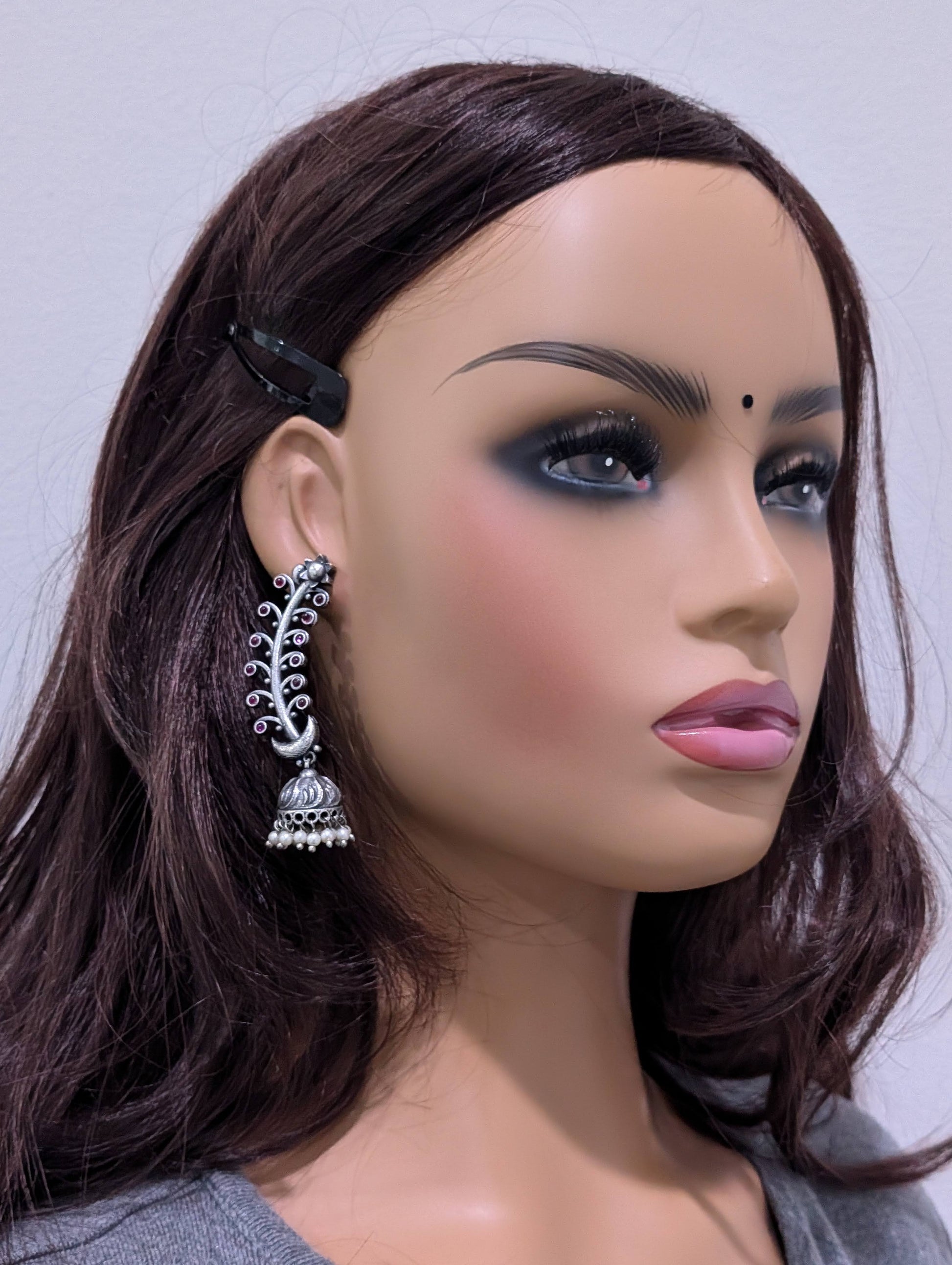 Oxidized silver Curvy Stud Jhumka earrings - Simpliful