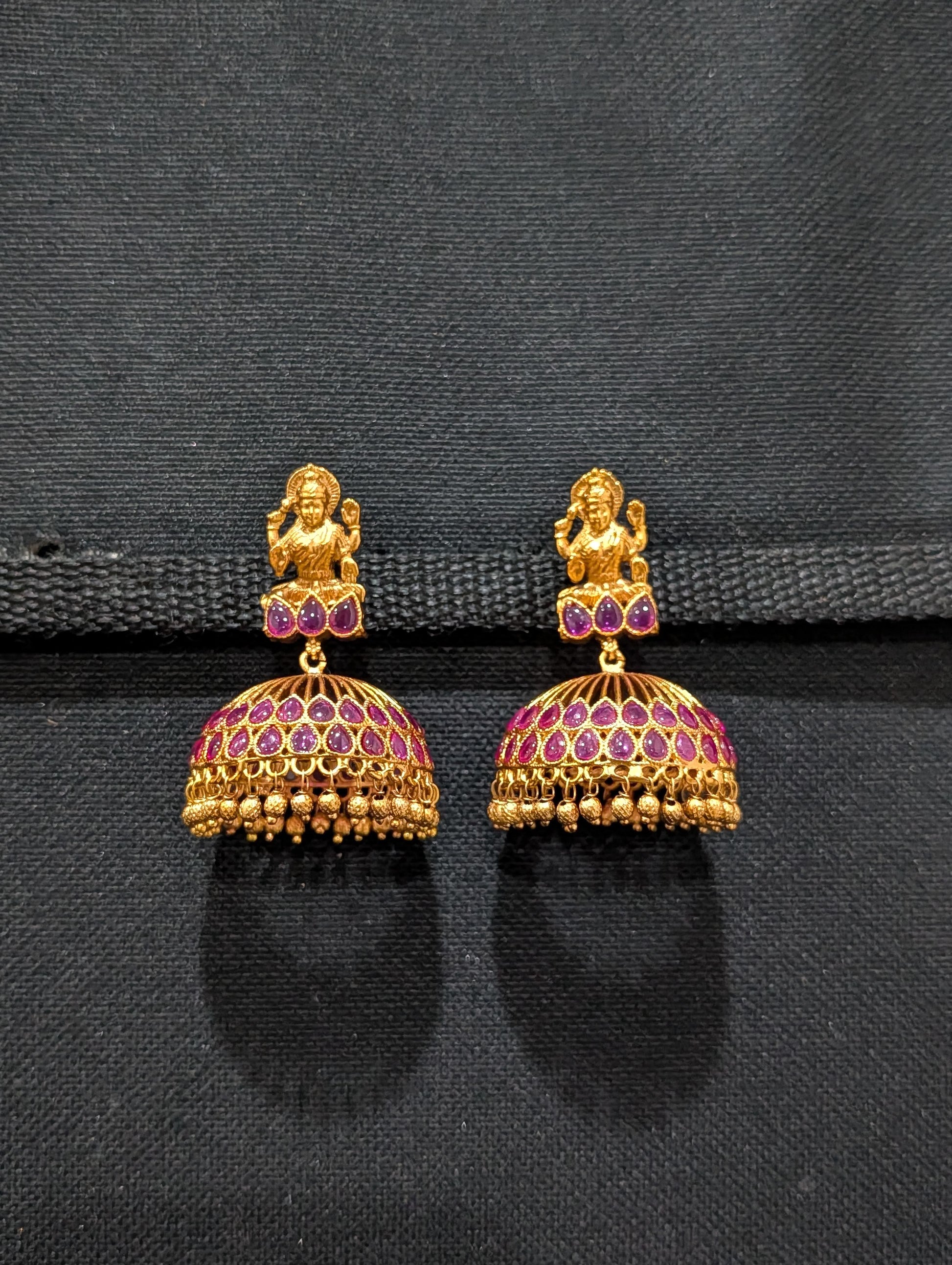 Orange gold plated Kemp Large Jhumka Earrings - D1 - Simpliful