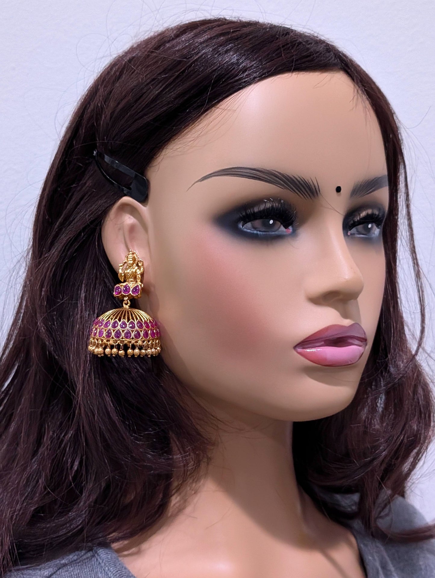 Orange gold plated Kemp Large Jhumka Earrings - D1 - Simpliful