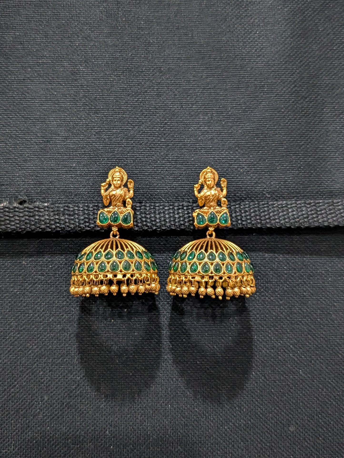 Orange gold plated Kemp Large Jhumka Earrings - D1 - Simpliful