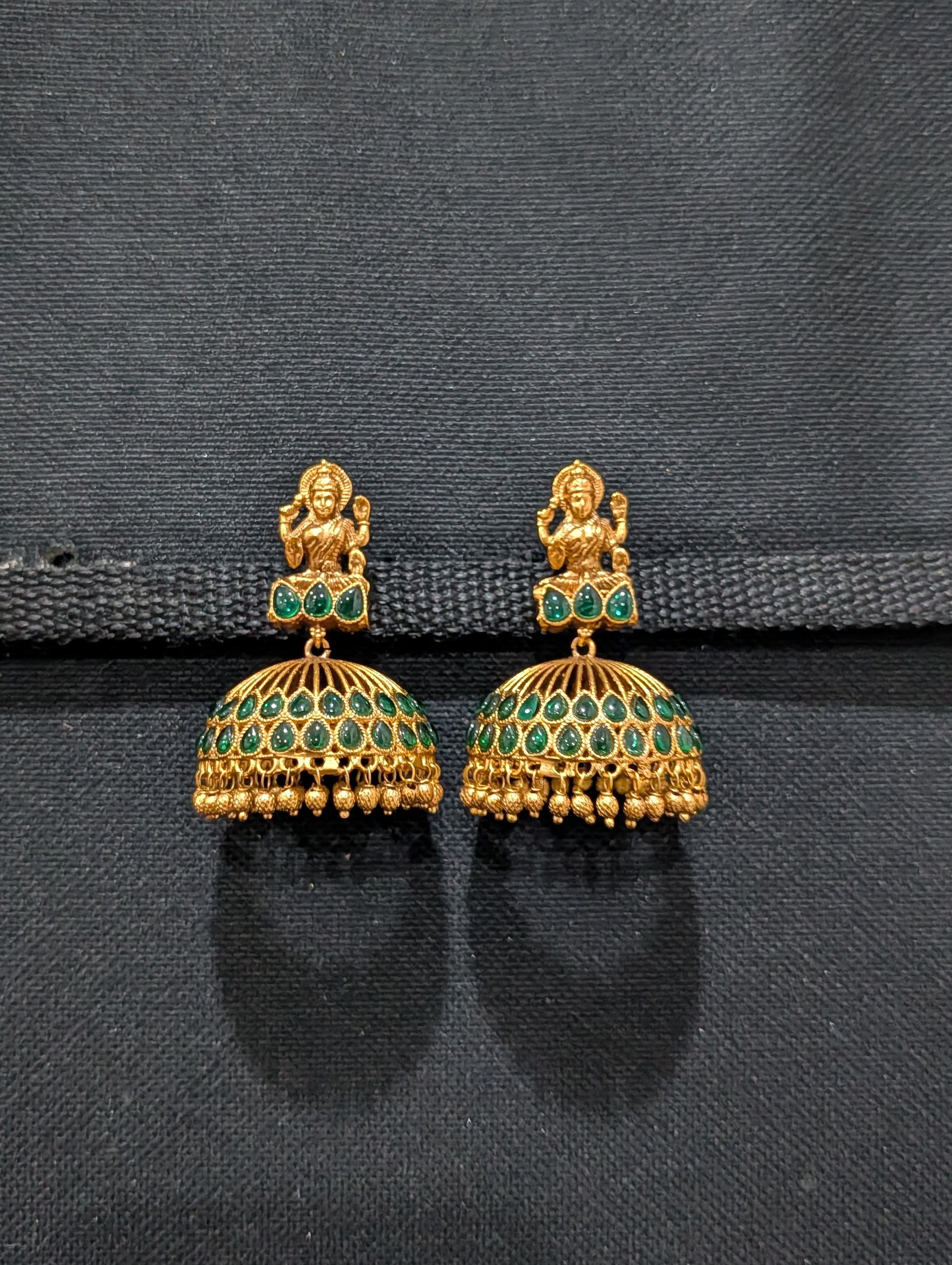 Orange gold plated Kemp Large Jhumka Earrings - D1 - Simpliful