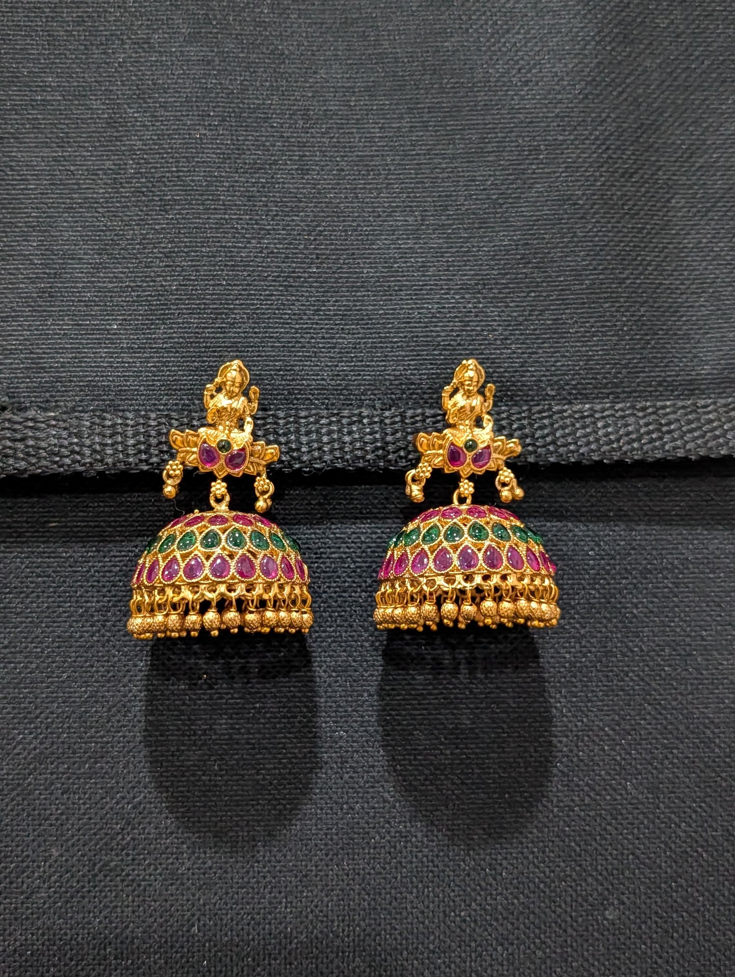 Orange gold plated Kemp Large Jhumka Earrings - D2 - Simpliful