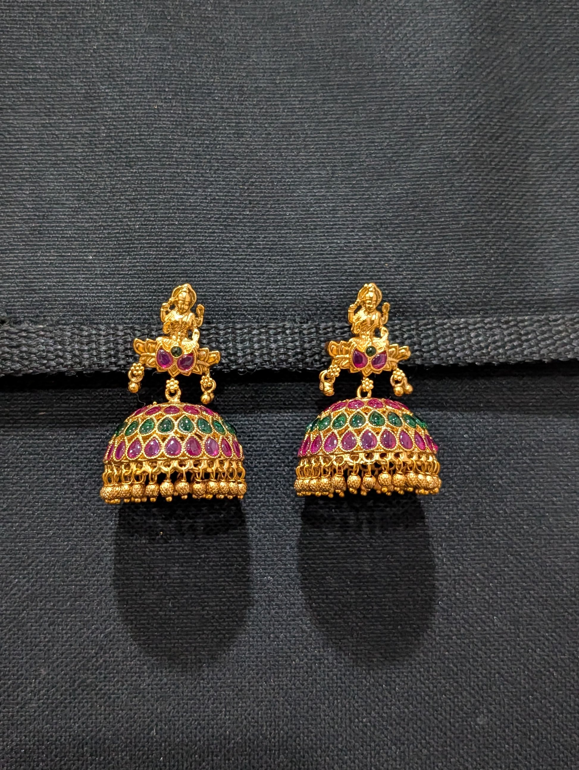 Orange gold plated Kemp Large Jhumka Earrings - D2 - Simpliful