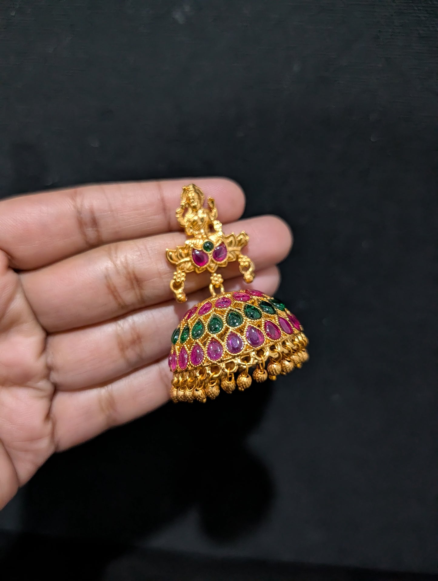 Orange gold plated Kemp Large Jhumka Earrings - D2 - Simpliful