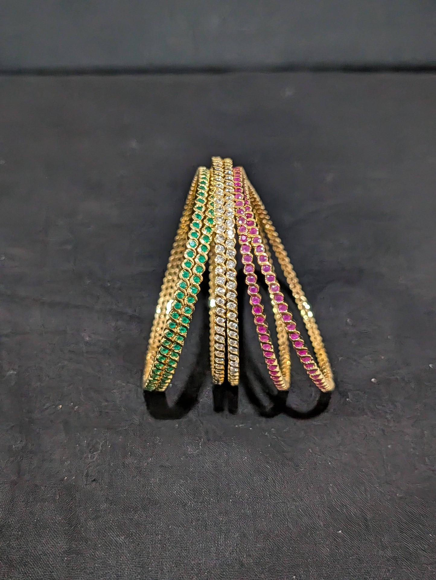 3 color CZ one gram gold polished bangles - Set of 6 - 2x8 size - Simpliful
